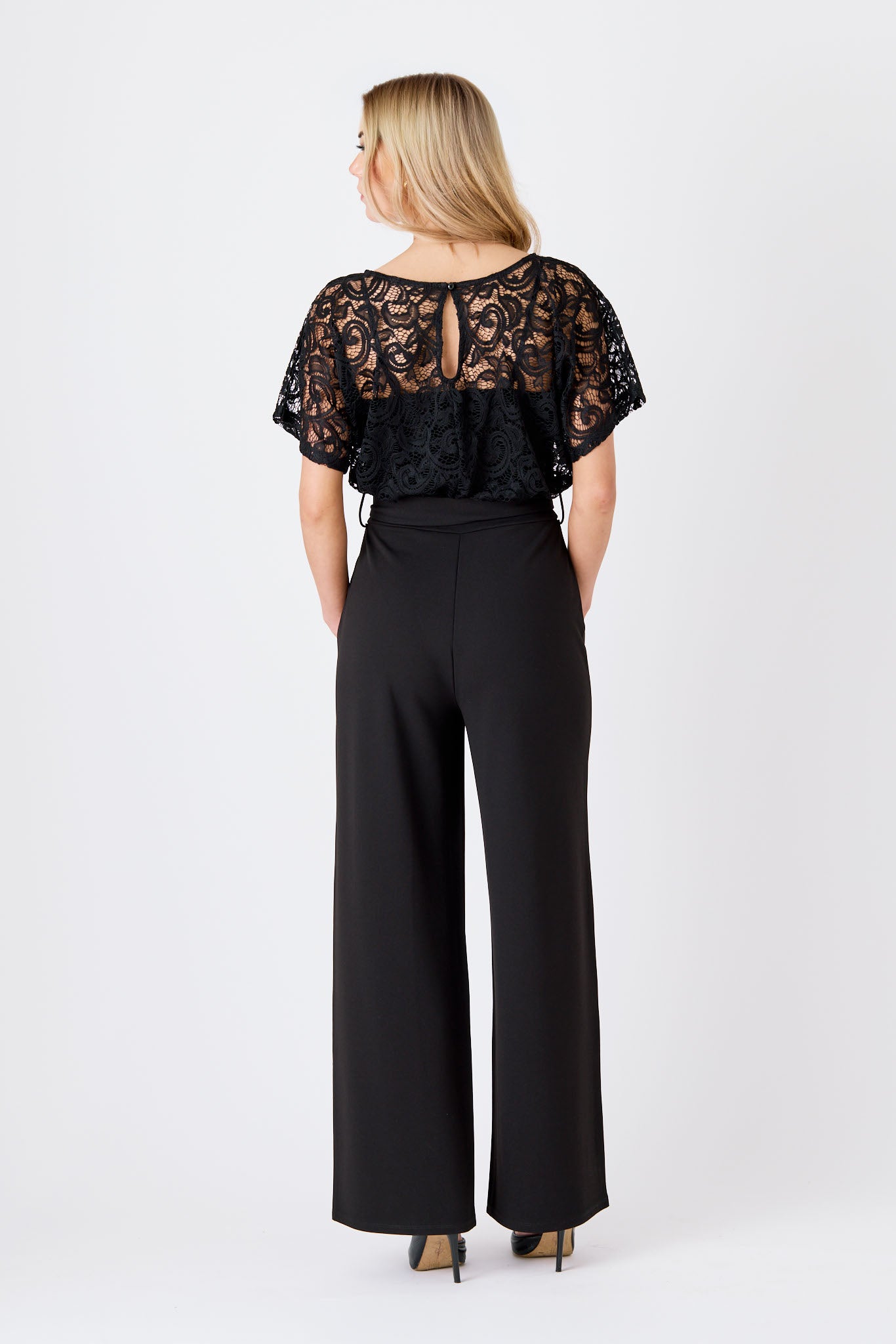 Scuba Crepe Lace Batwing Jumpsuit