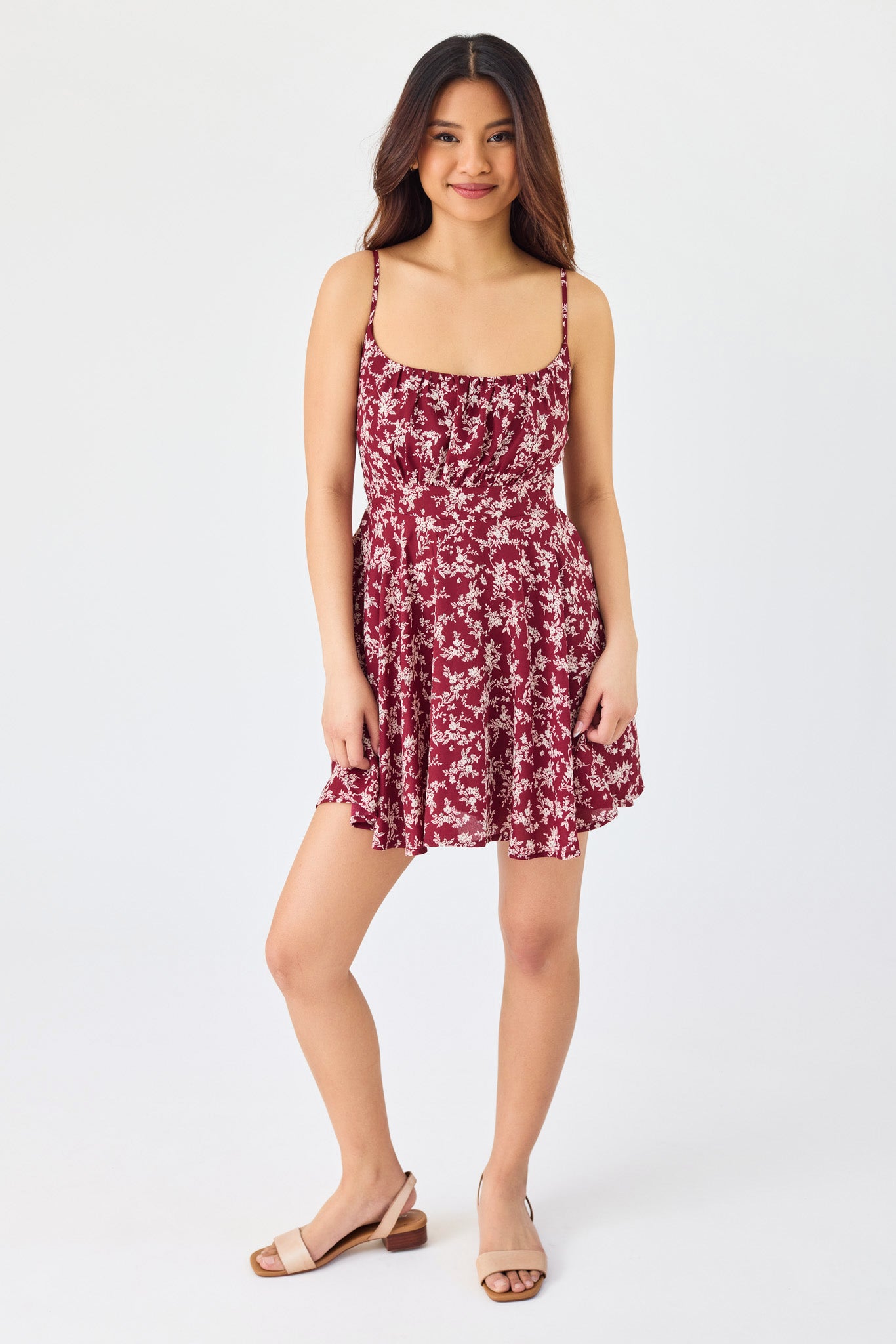 Ditsy Print Spaghetti-Strap Romper with Tie-Back