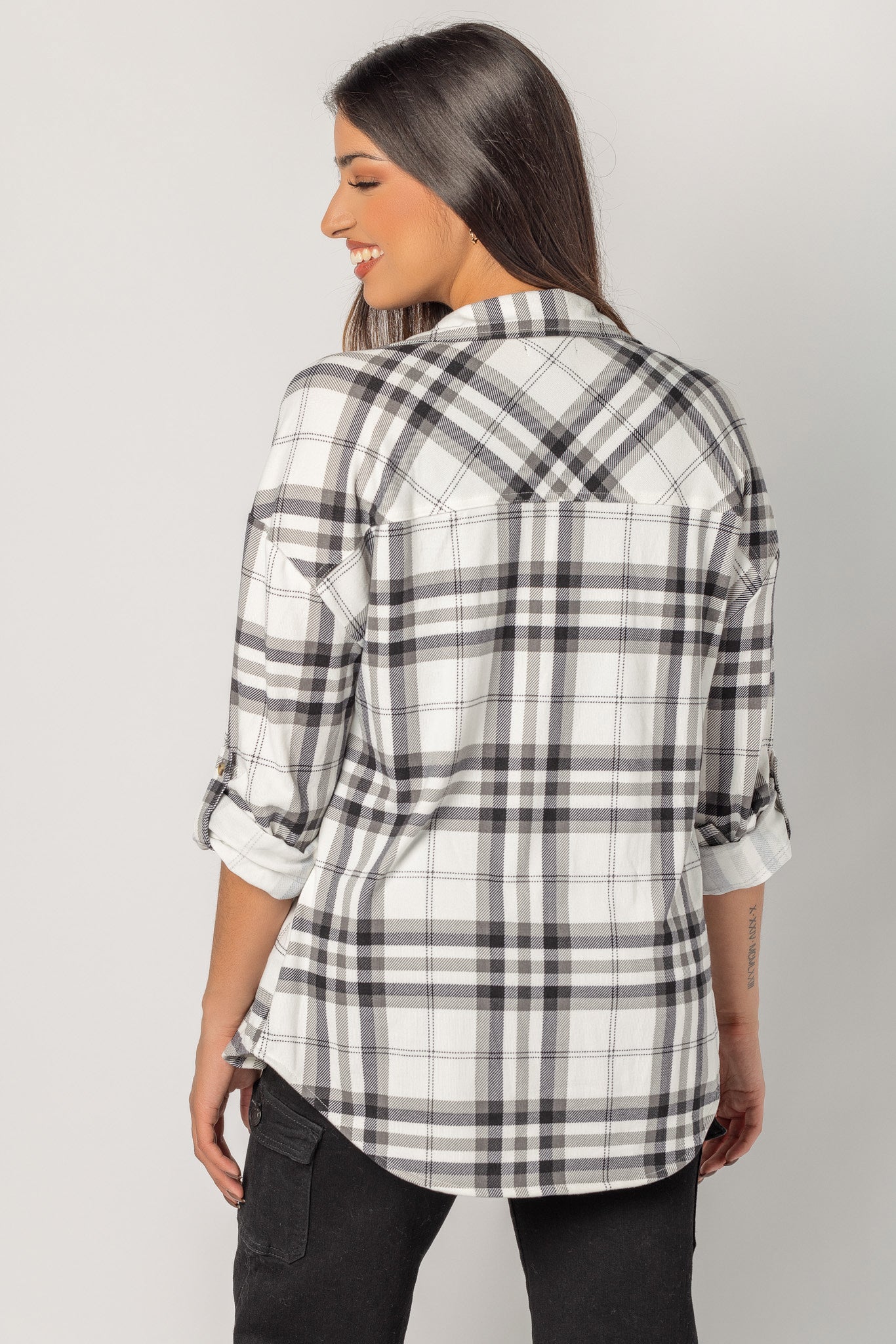 Cozy Plaid Shirt with Roll-Up Sleeves