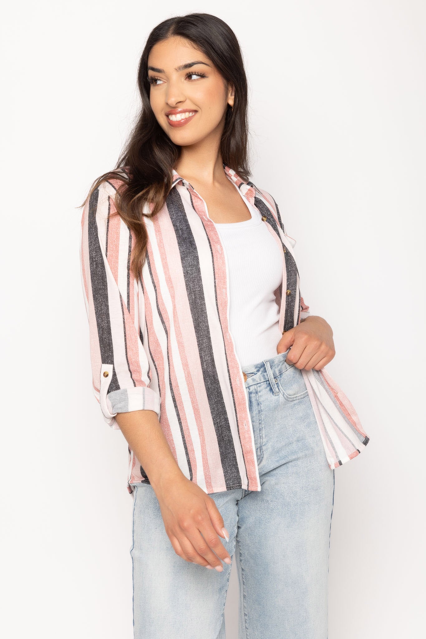 Striped Shirt with Roll-Up Sleeves