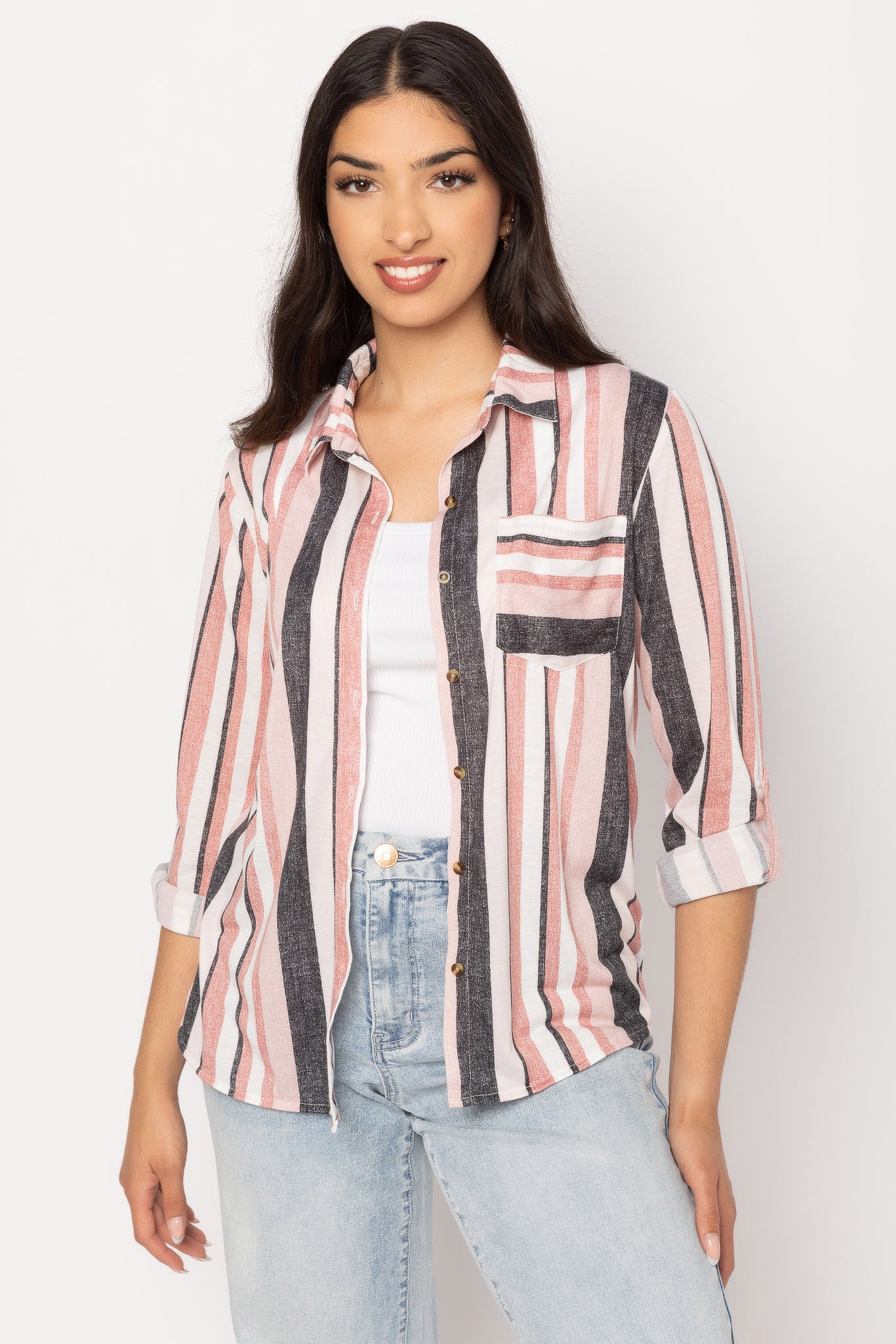 Striped Shirt with Roll-Up Sleeves