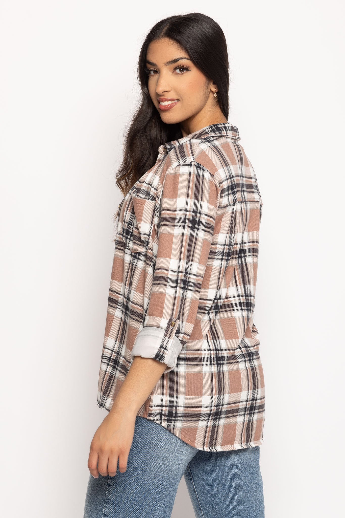 Cozy Plaid Shirt with Roll-Up Sleeves