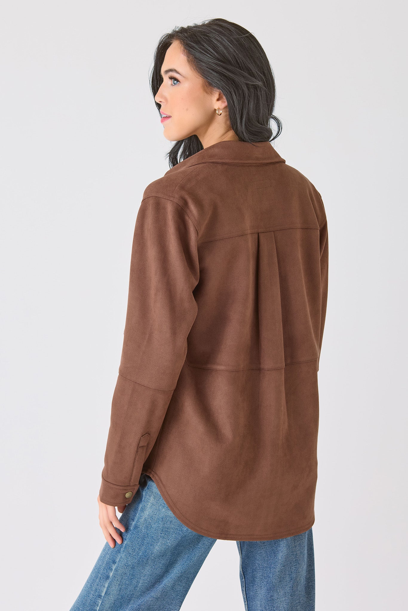 Sueded Snap-Front Shirt with Seam Detail