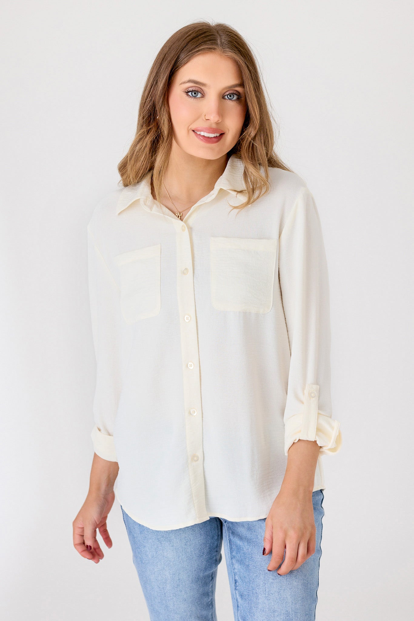 Airflow Blouse with Roll-Up Sleeves