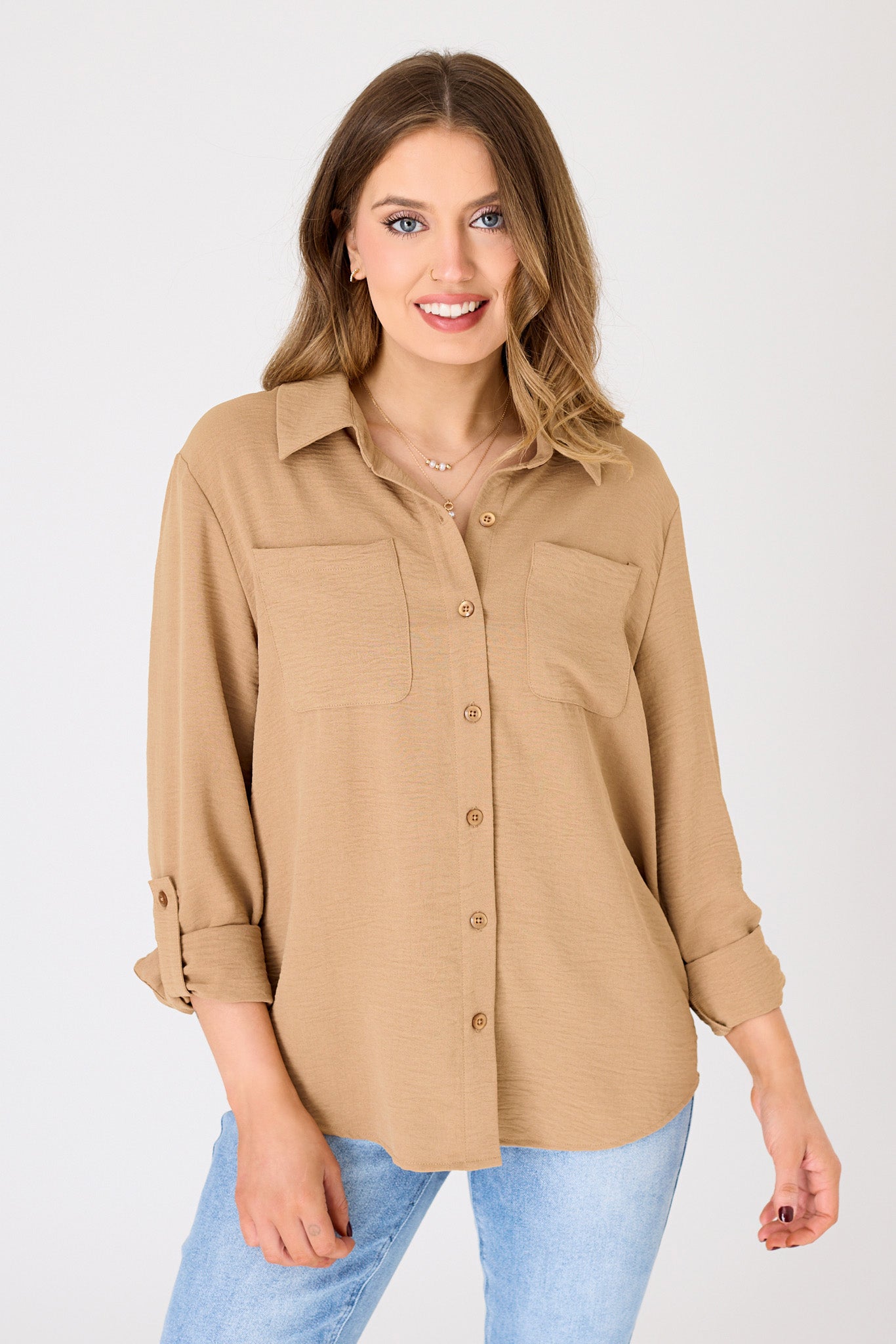 Airflow Blouse with Roll-Up Sleeves