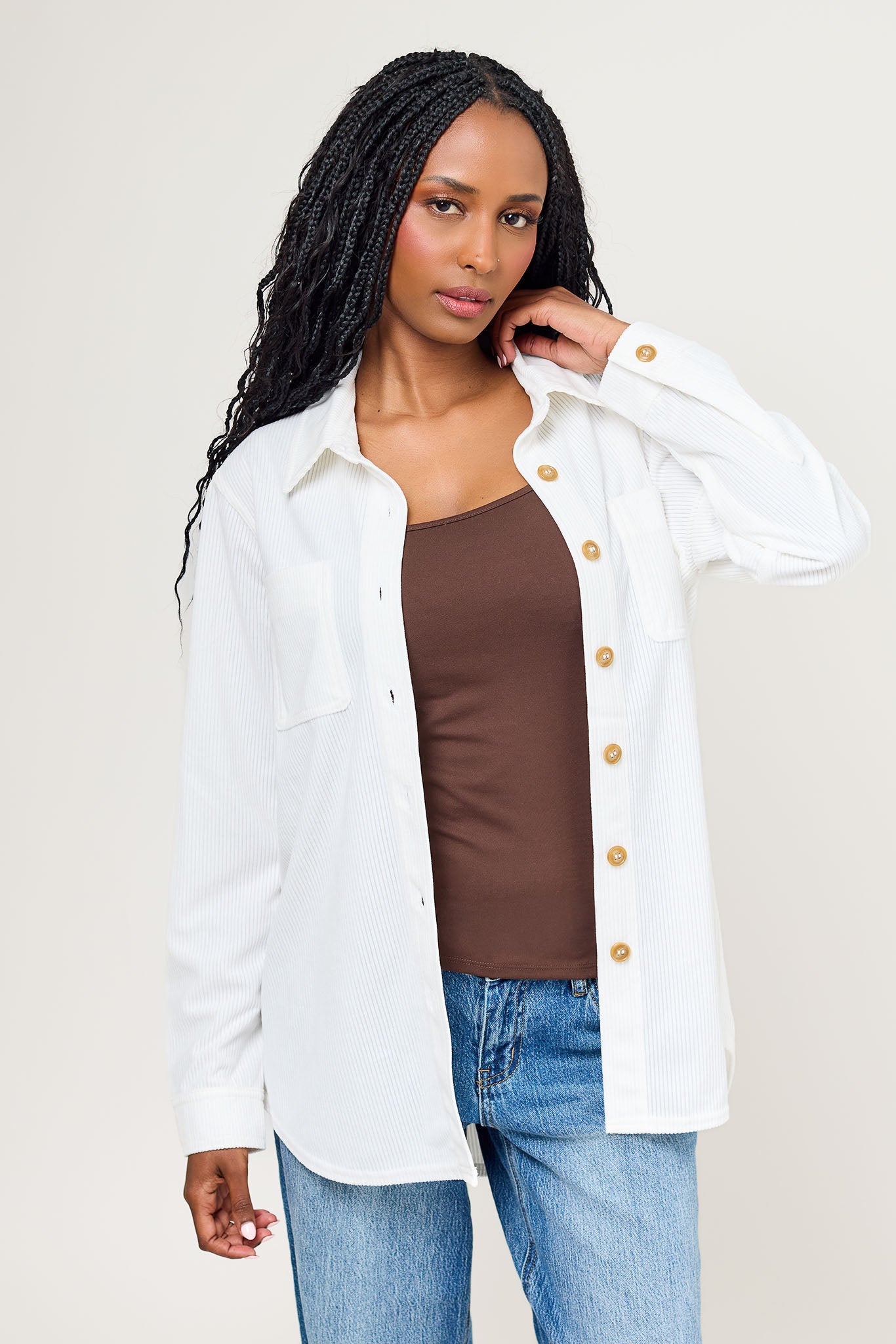 Velvet Corduroy Button-Front Shirt