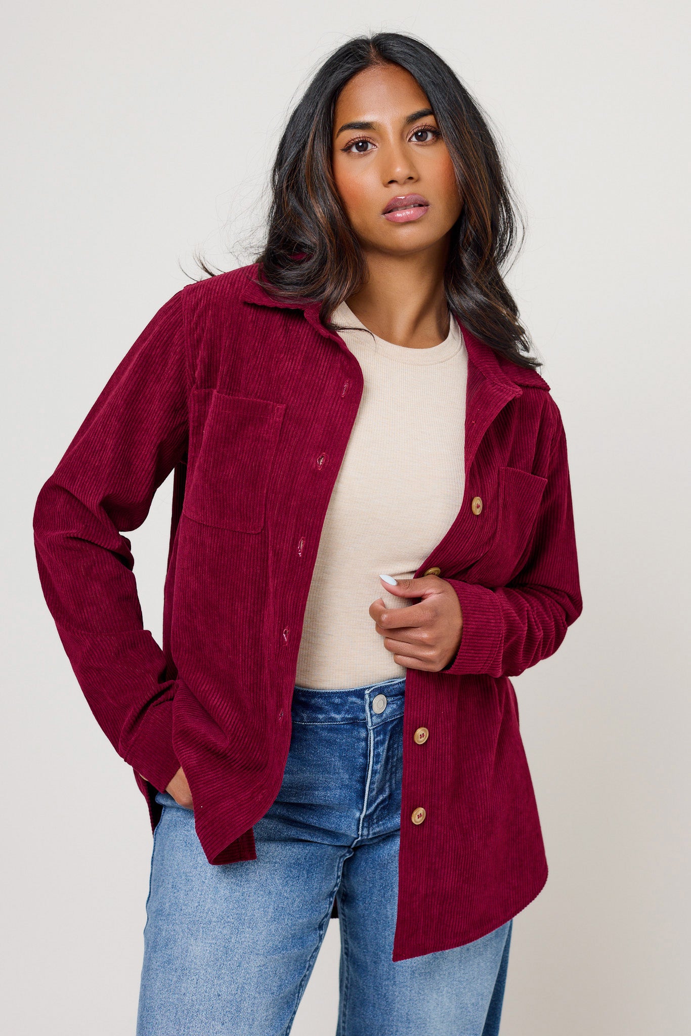 Velvet Corduroy Button-Front Shirt