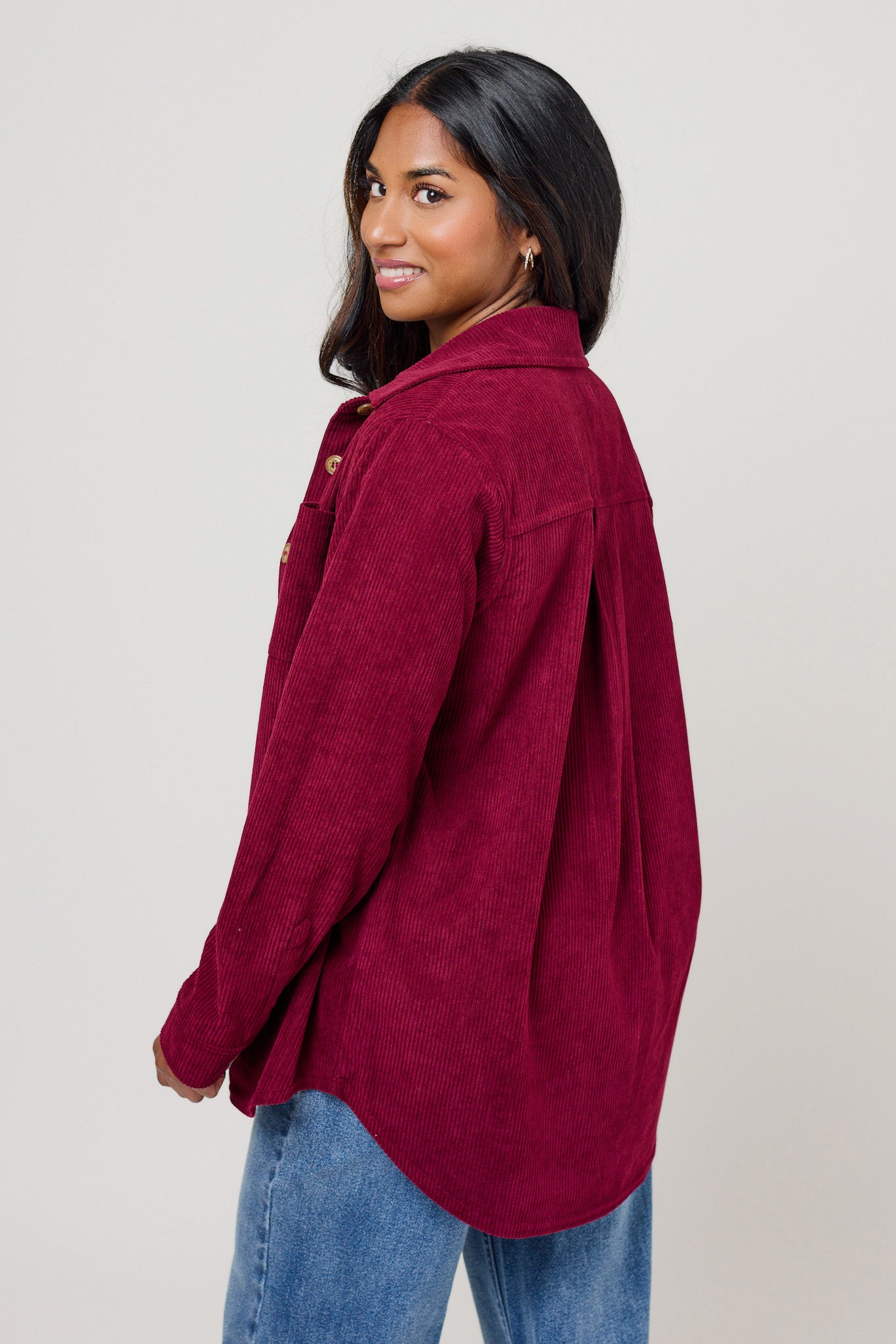 Velvet Corduroy Button-Front Shirt