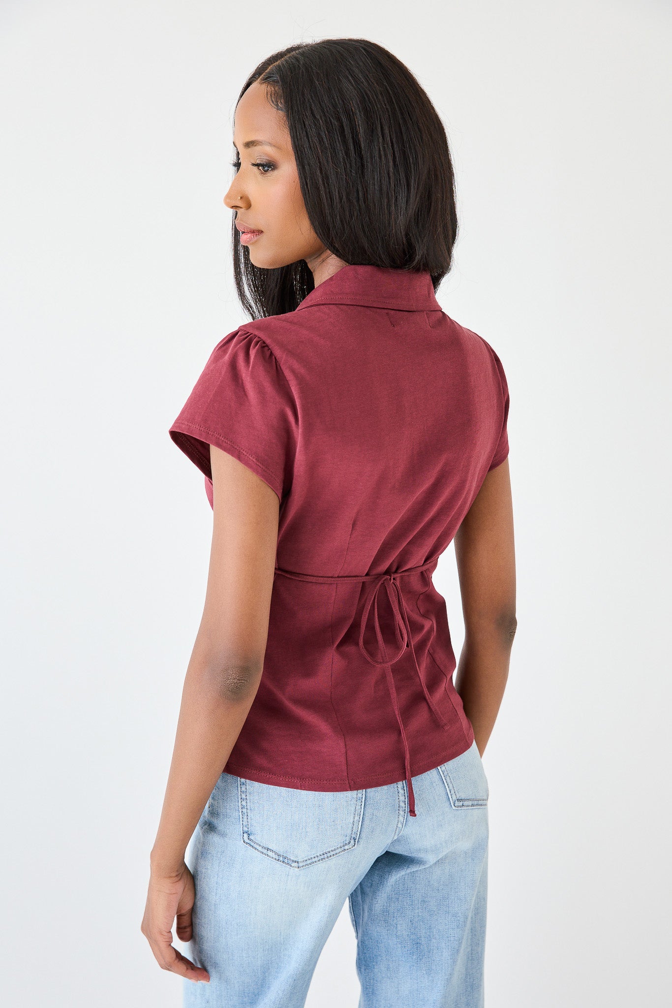 Jersey Cap Sleeve Tie-Back Shirt