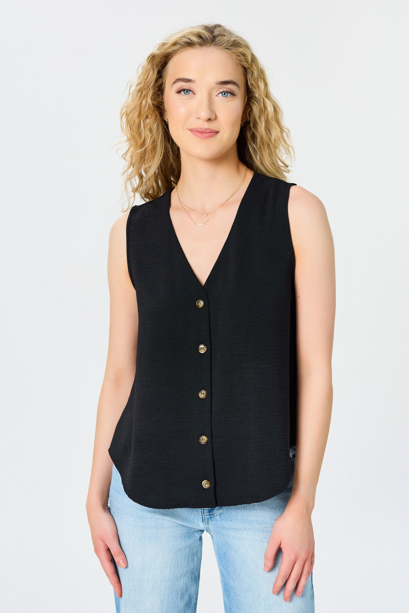 Airflow V-Neck Sleeveless Blouse with Buttons