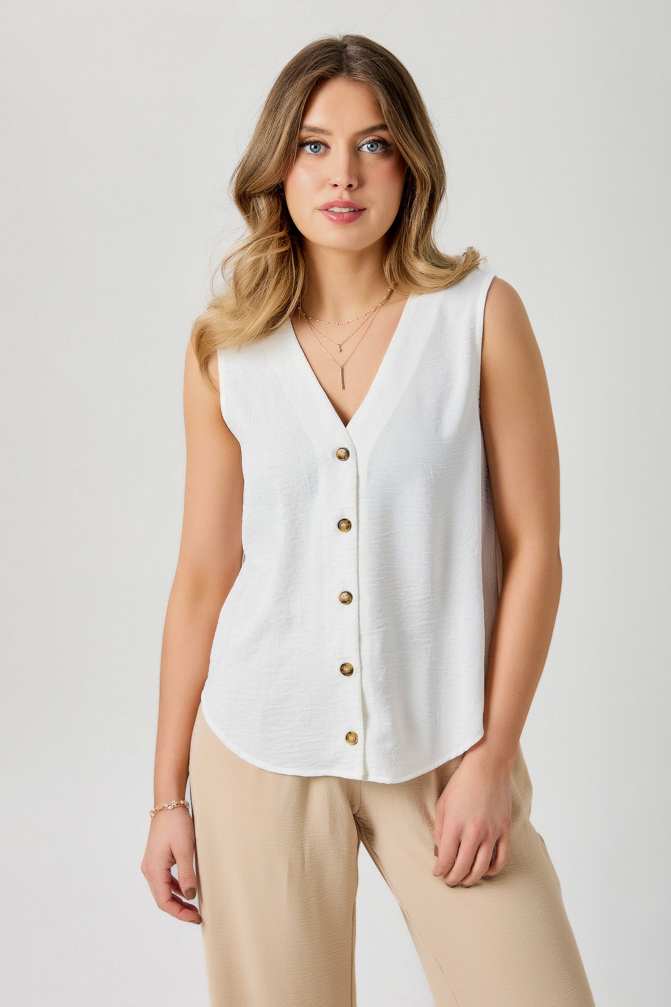Airflow V-Neck Sleeveless Blouse with Buttons