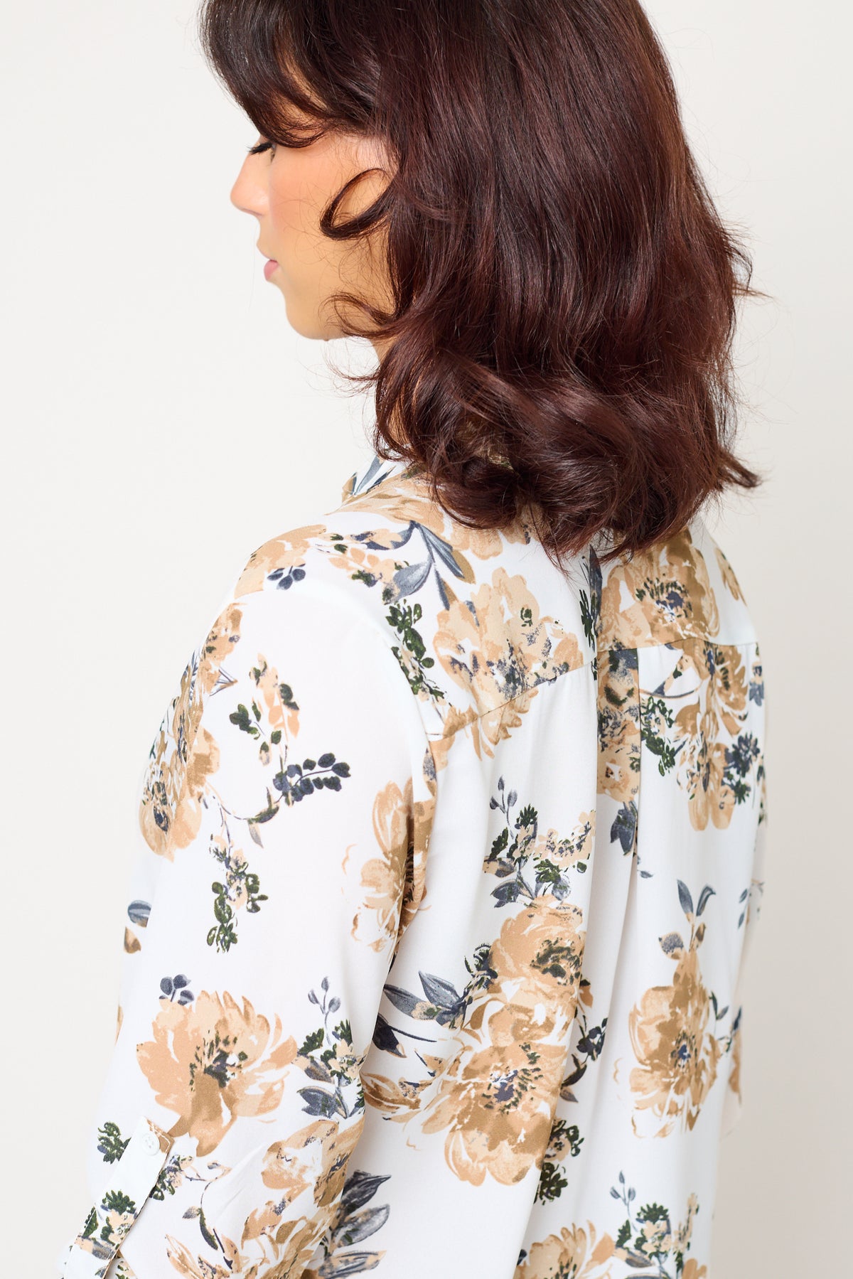 Abstact Print Blouse with Half-length Roll-Up sleeves