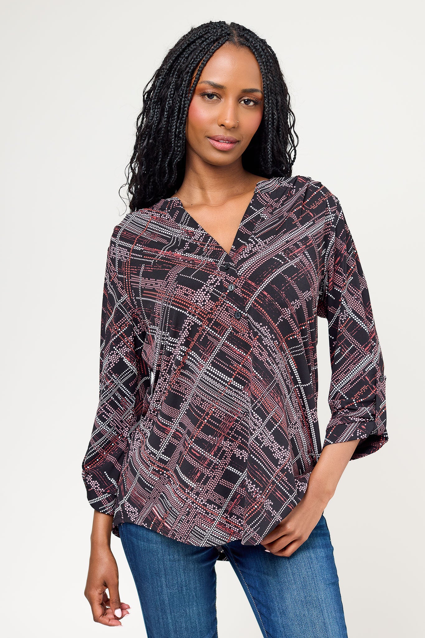 Puff Print Plaid ITY Blouse
