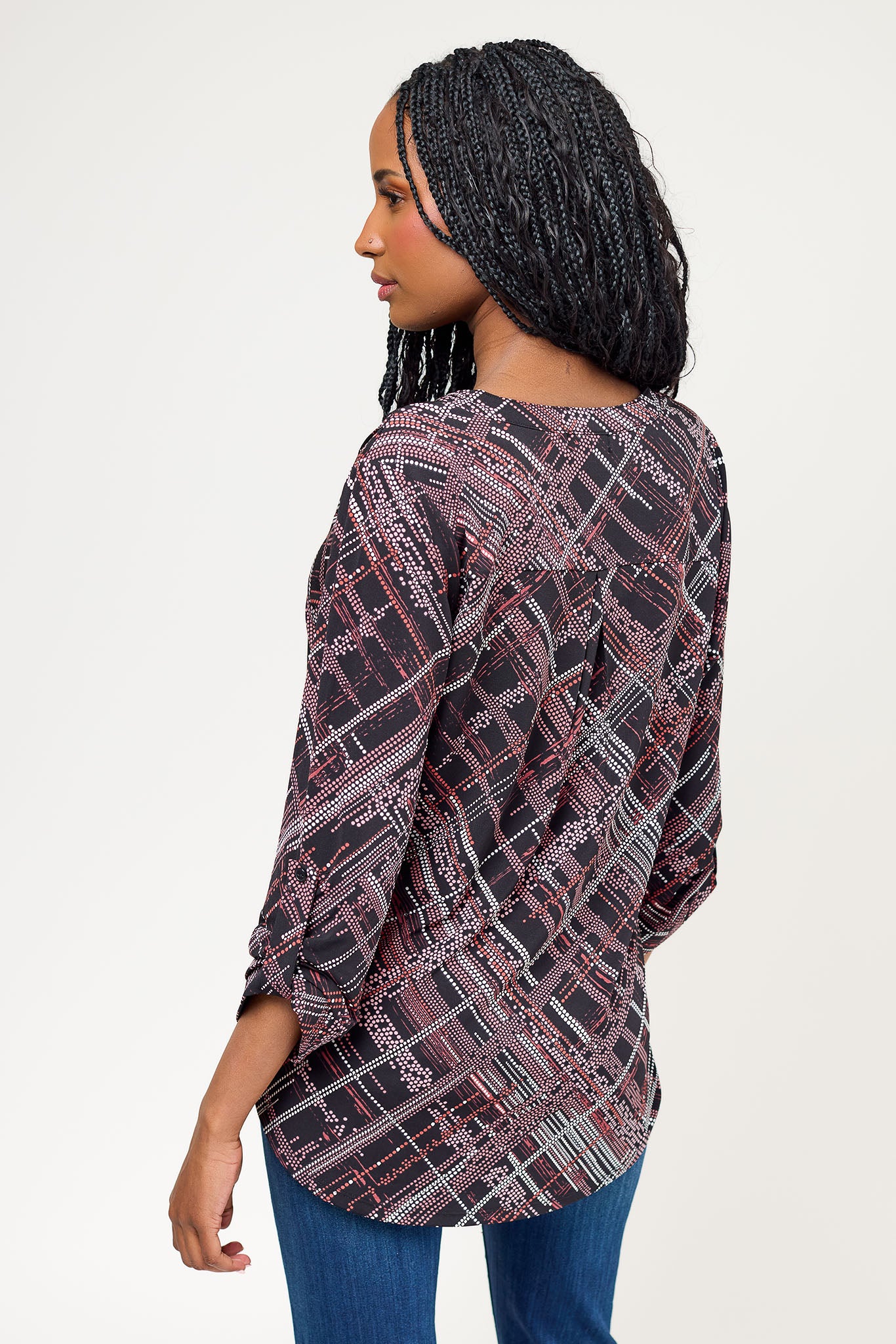 Puff Print Plaid ITY Blouse