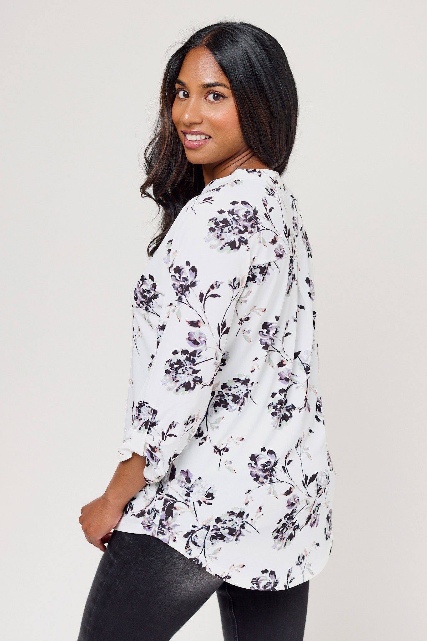 Floral Roll-Tab Blouse