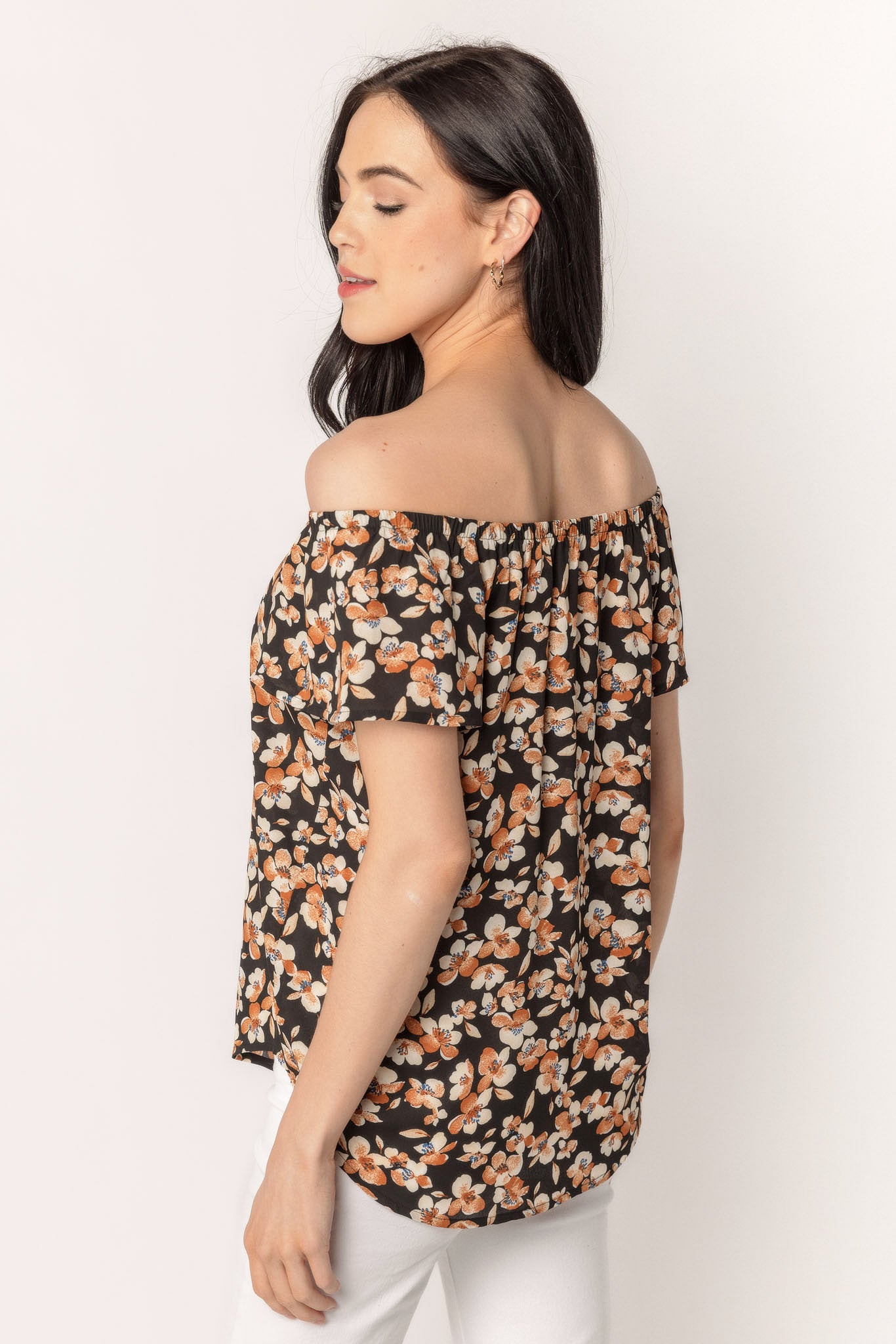 Floral Off-The-Shoulder Blouse with Buttons