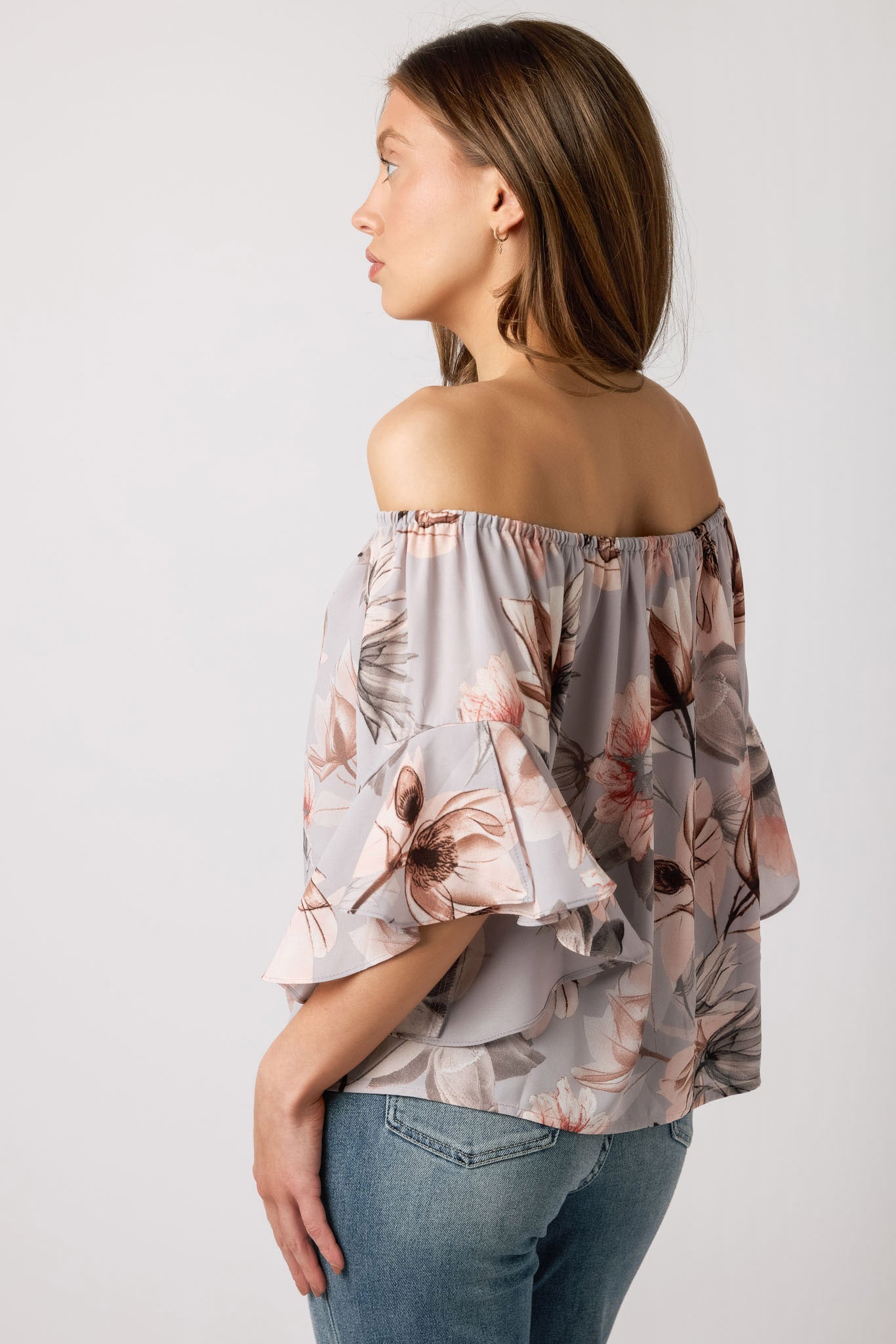 Floral Bell-Sleeve Off-The-Shoulder Blouse