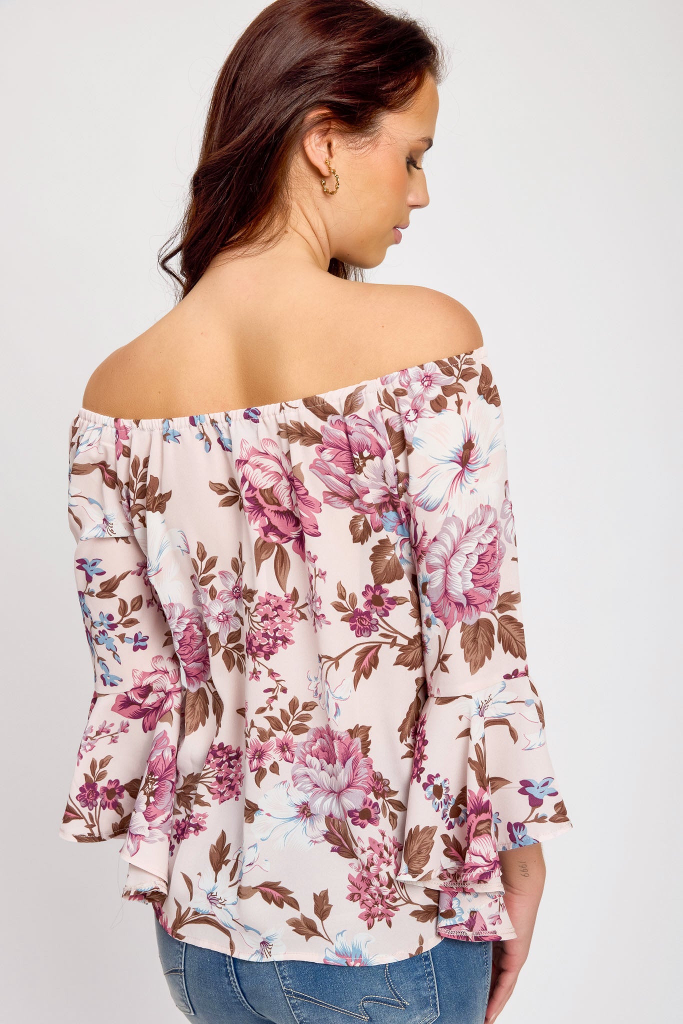 Chemise floral avec manches évasées et épaules découvertes