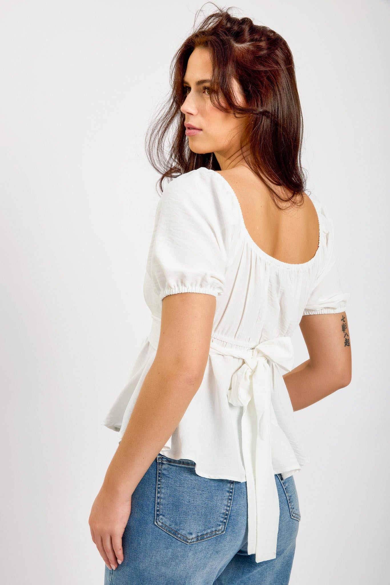 Airflow Short-Sleeve Tie-Back Peasant Top