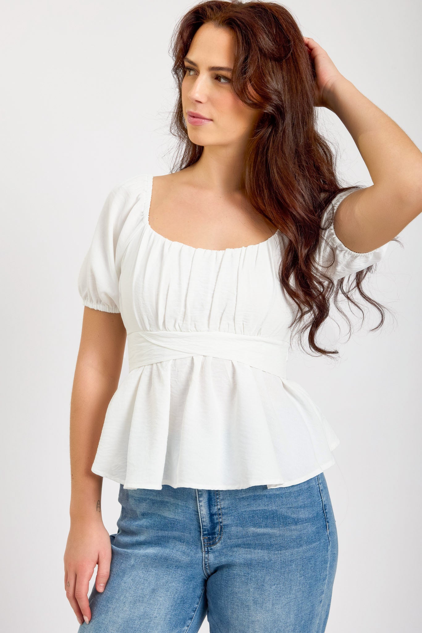 Airflow Short-Sleeve Tie-Back Peasant Top