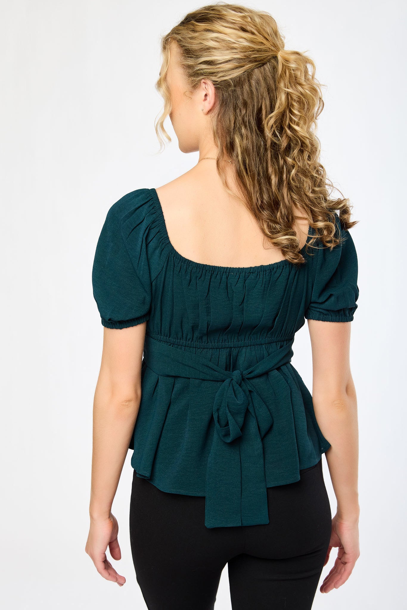 Airflow Short-Sleeve Tie-Back Peasant Top