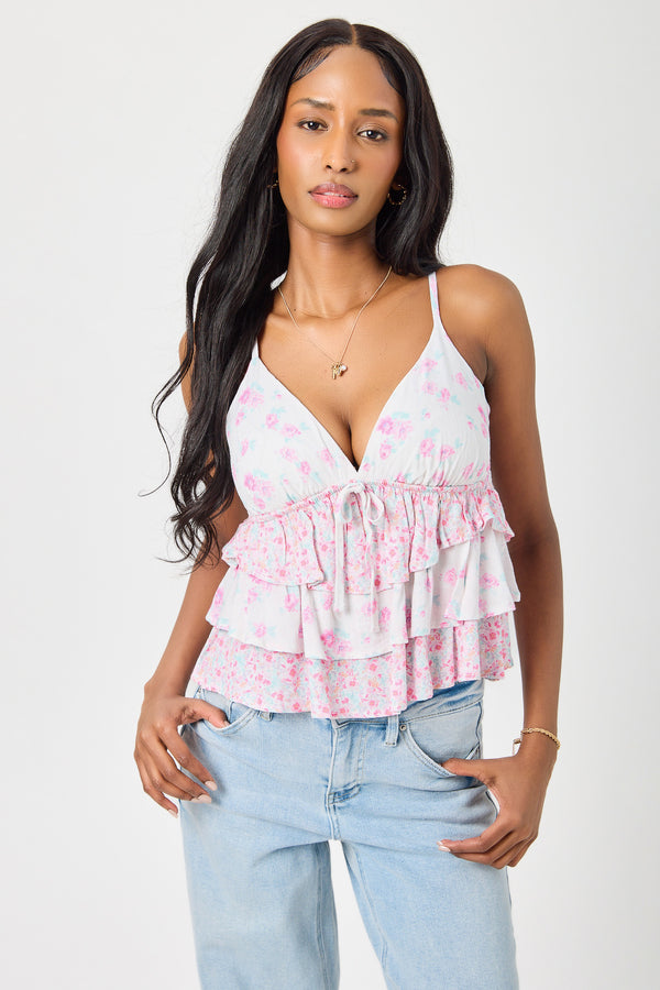 Haut babydoll floral étagé