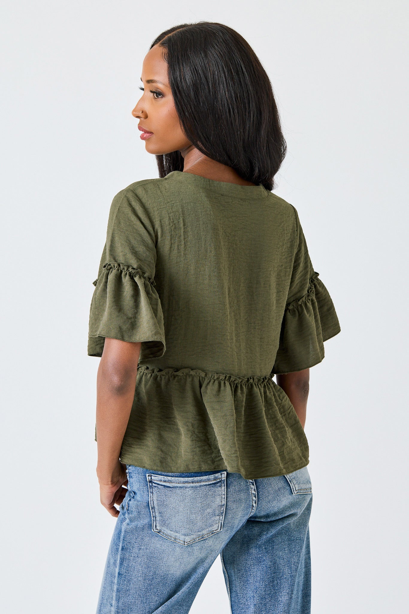 Airflow Crew-Neck Short-Sleeve Ruffle Peplum Top