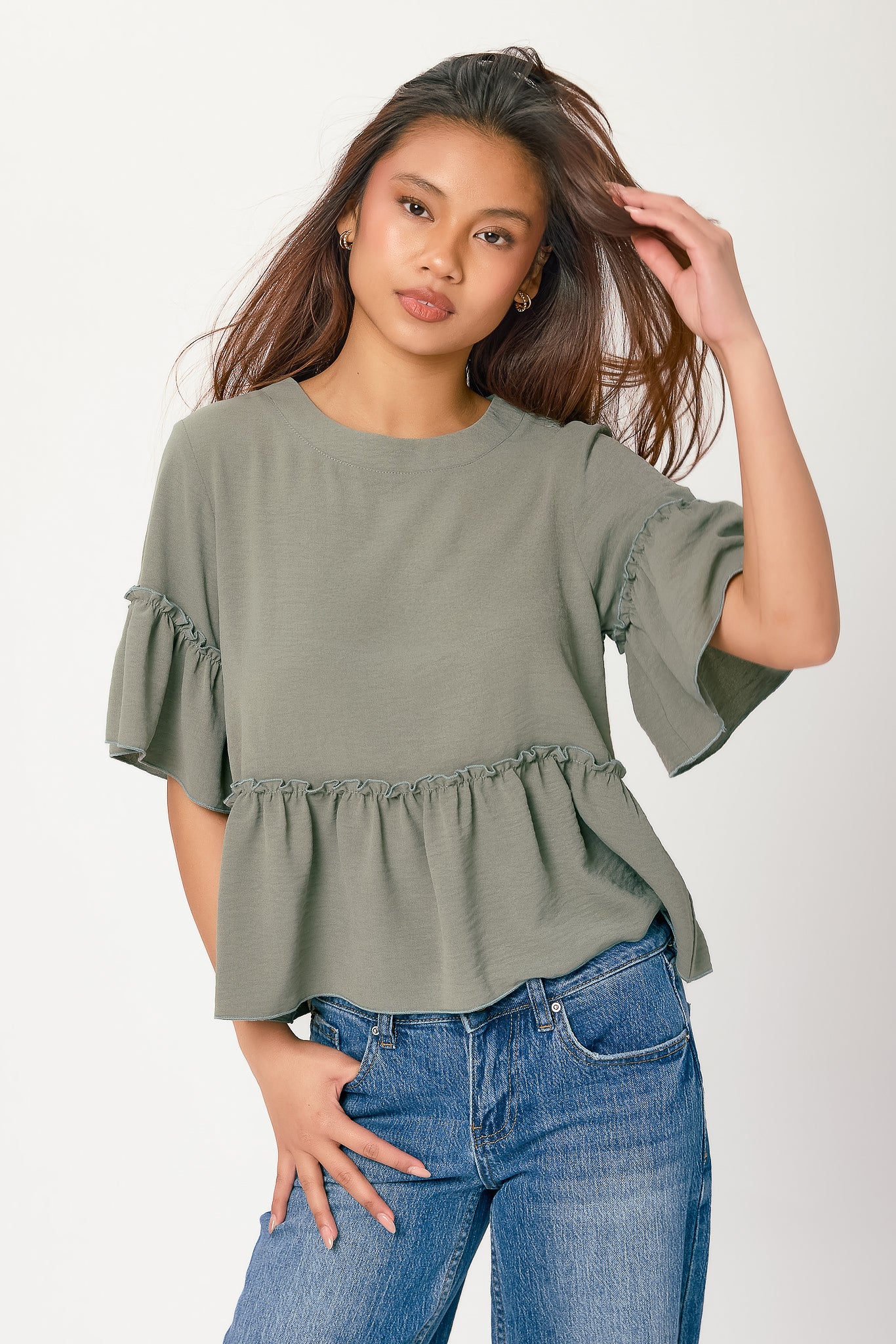Airflow Crew-Neck Short-Sleeve Ruffle Peplum Top