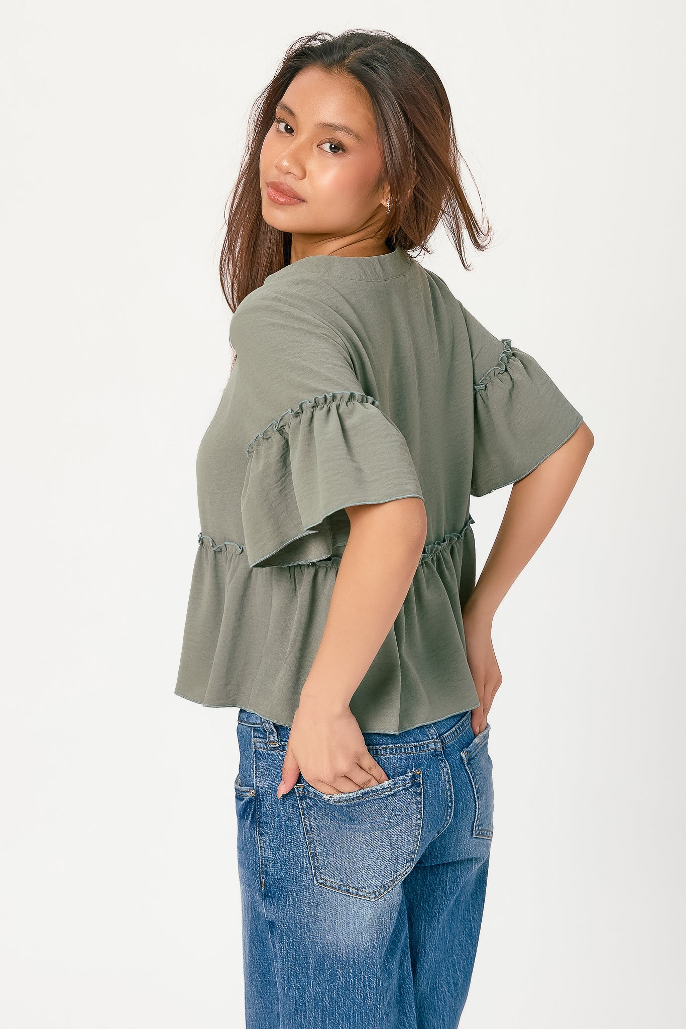 Airflow Crew-Neck Short-Sleeve Ruffle Peplum Top