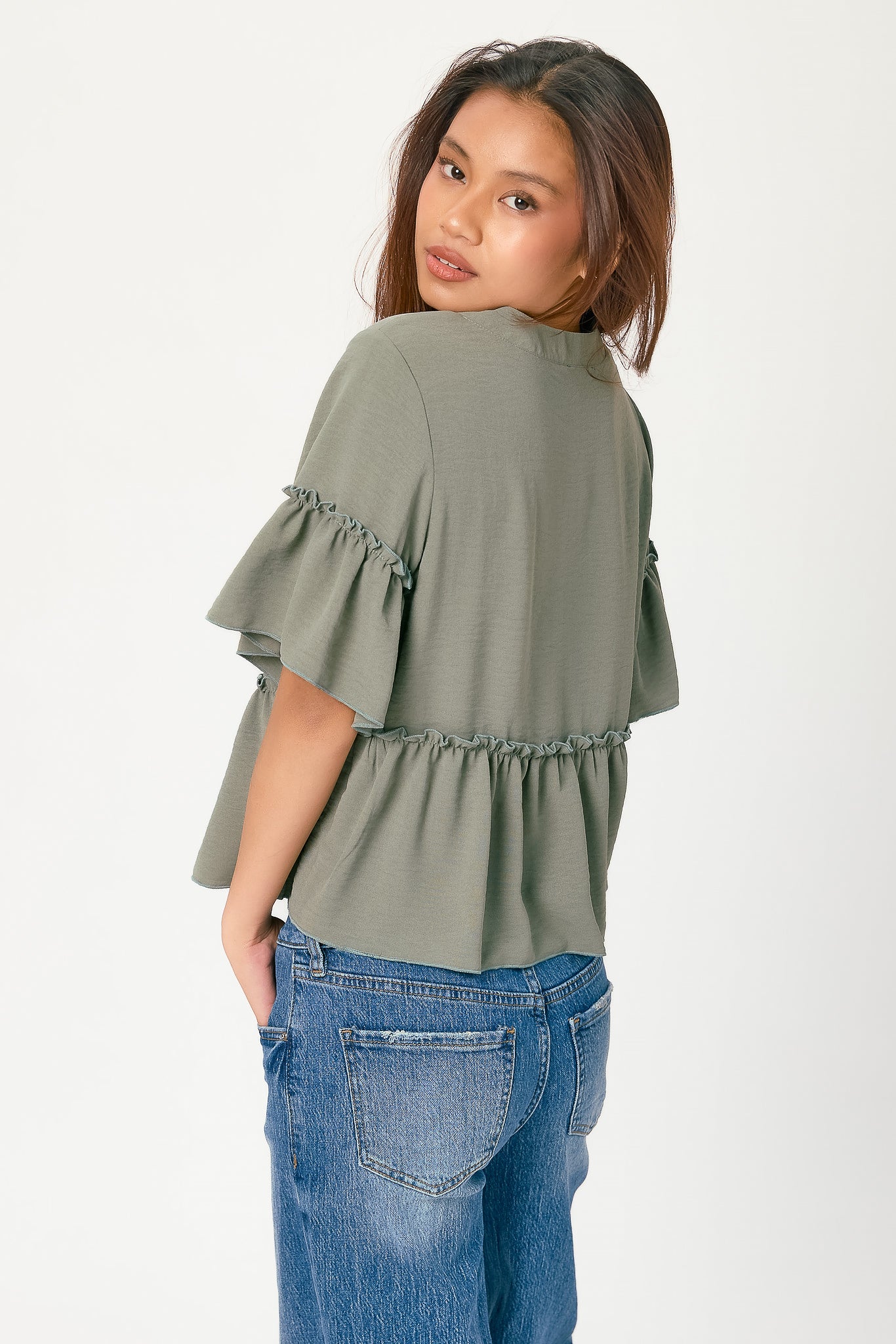 Airflow Crew-Neck Short-Sleeve Ruffle Peplum Top