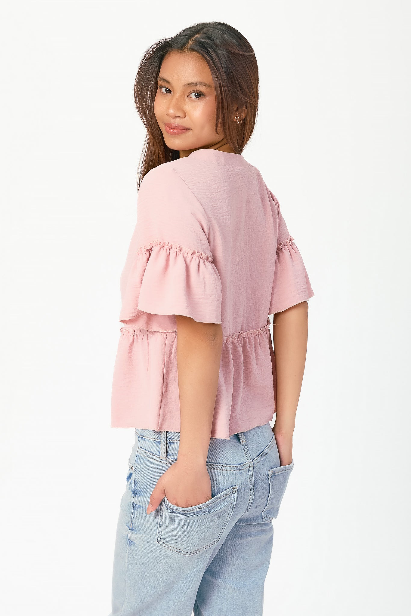 Airflow Crew-Neck Short-Sleeve Ruffle Peplum Top