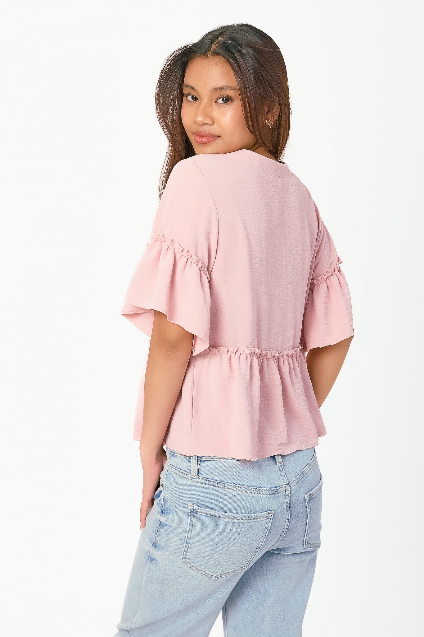 Airflow Crew-Neck Short-Sleeve Ruffle Peplum Top
