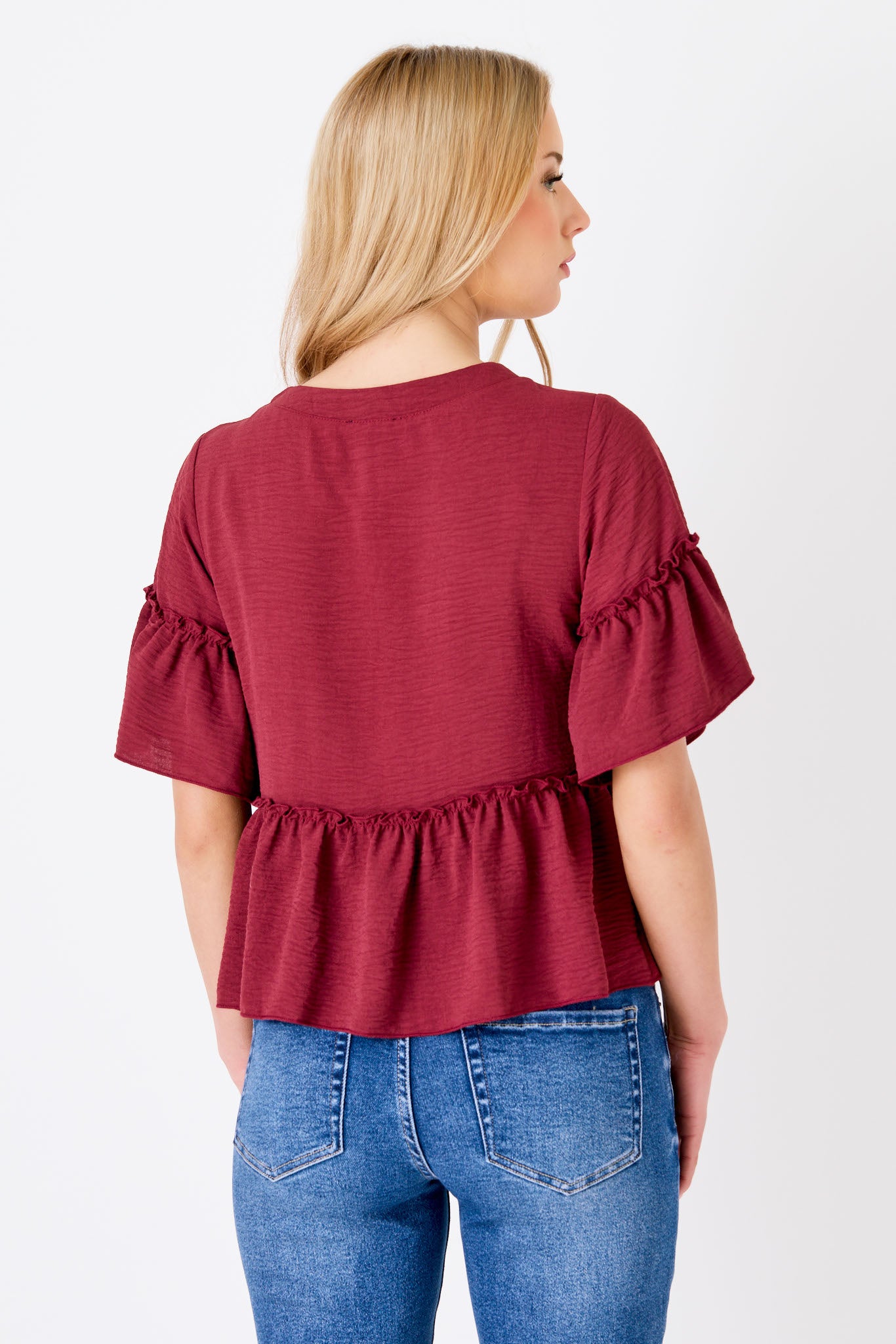 Airflow Crew-Neck Short-Sleeve Ruffle Peplum Top