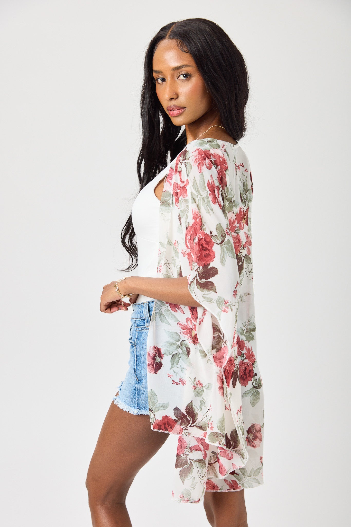 Black &amp; Rust Floral Chiffon Kimono