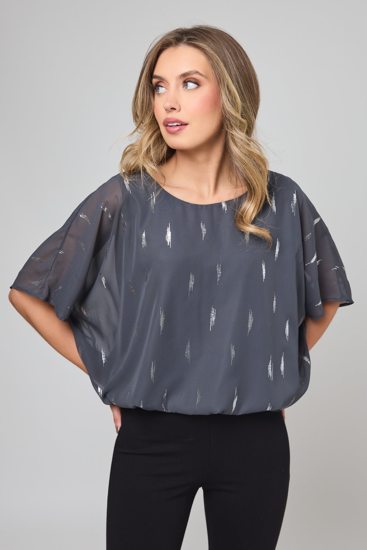 Foil Print Bubble Hem Blouse