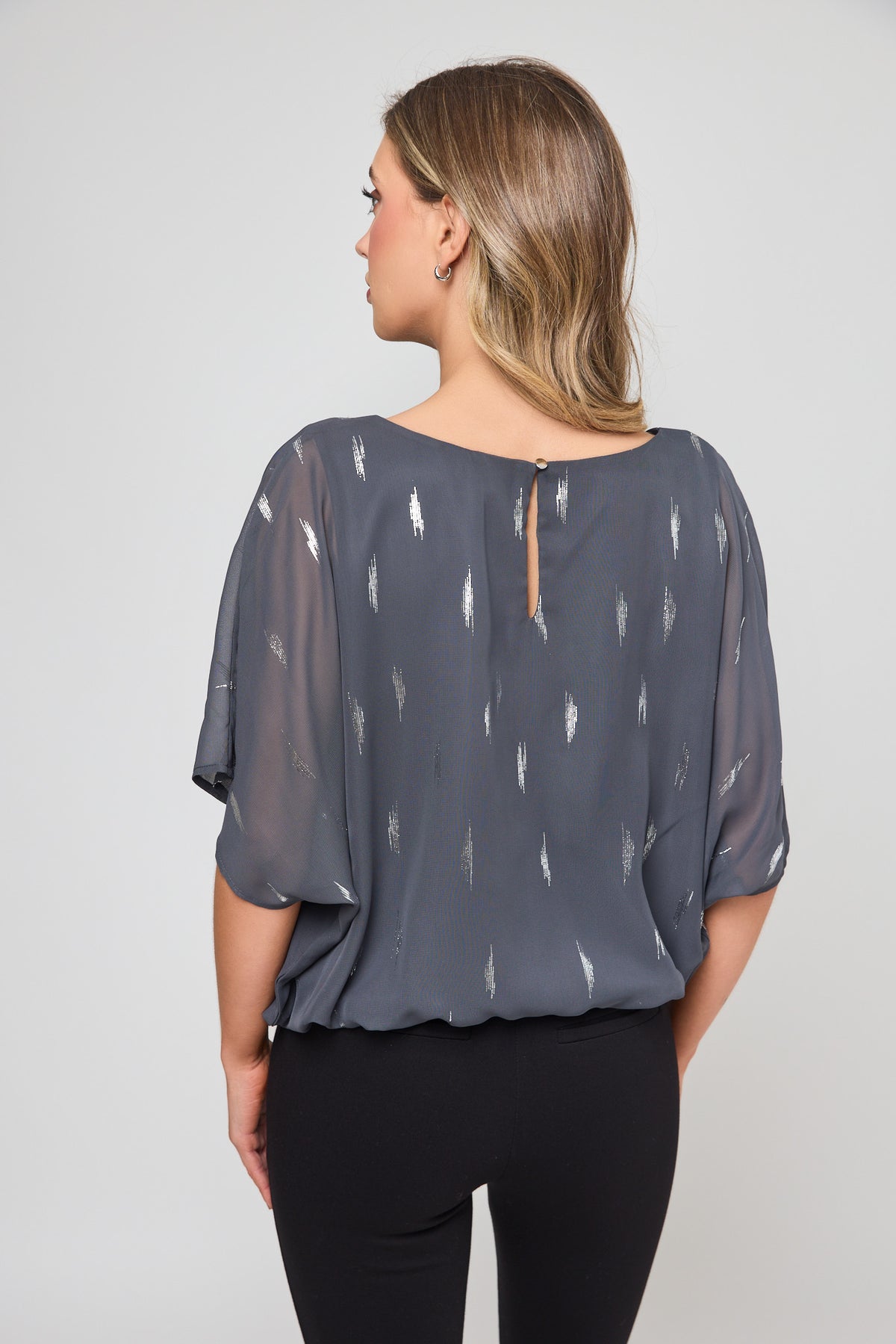 Foil Print Bubble Hem Blouse