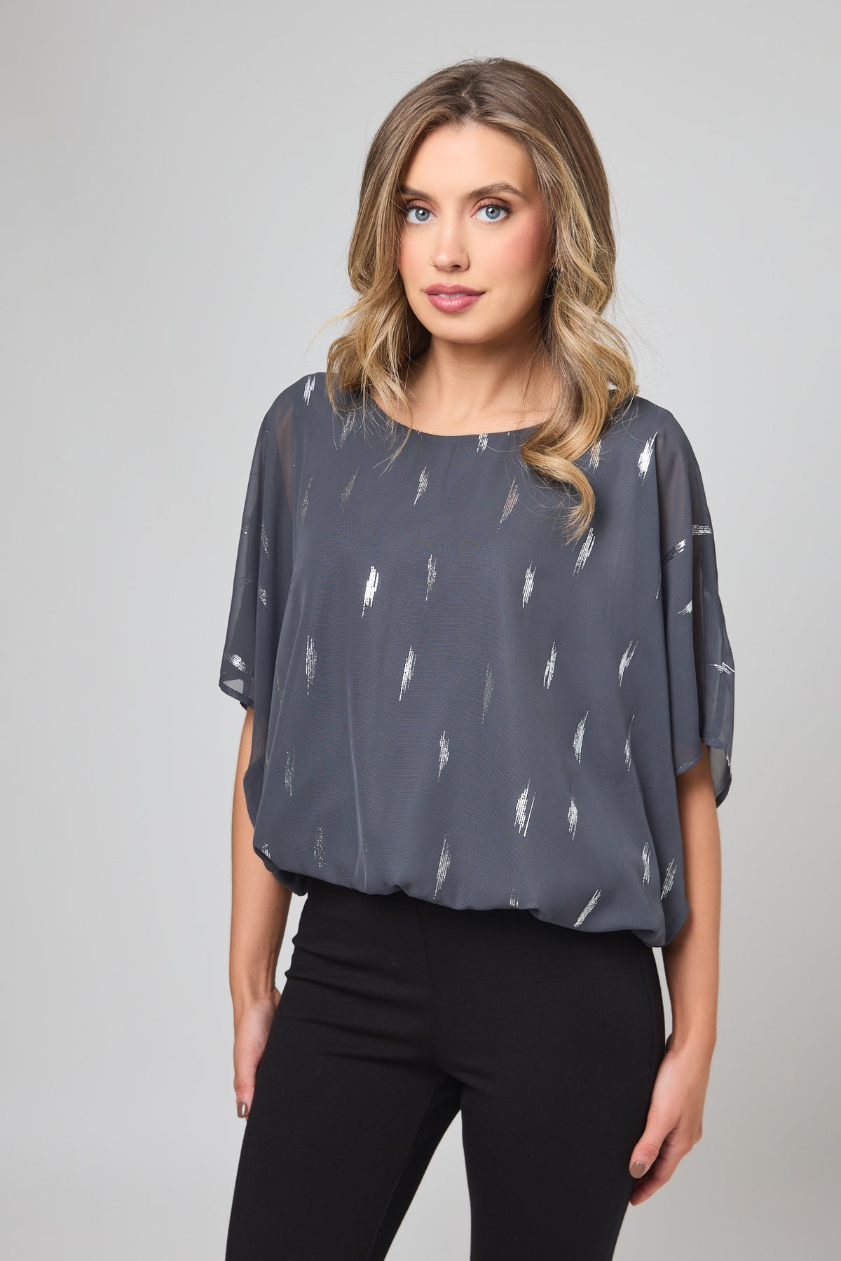 Foil Print Bubble Hem Blouse