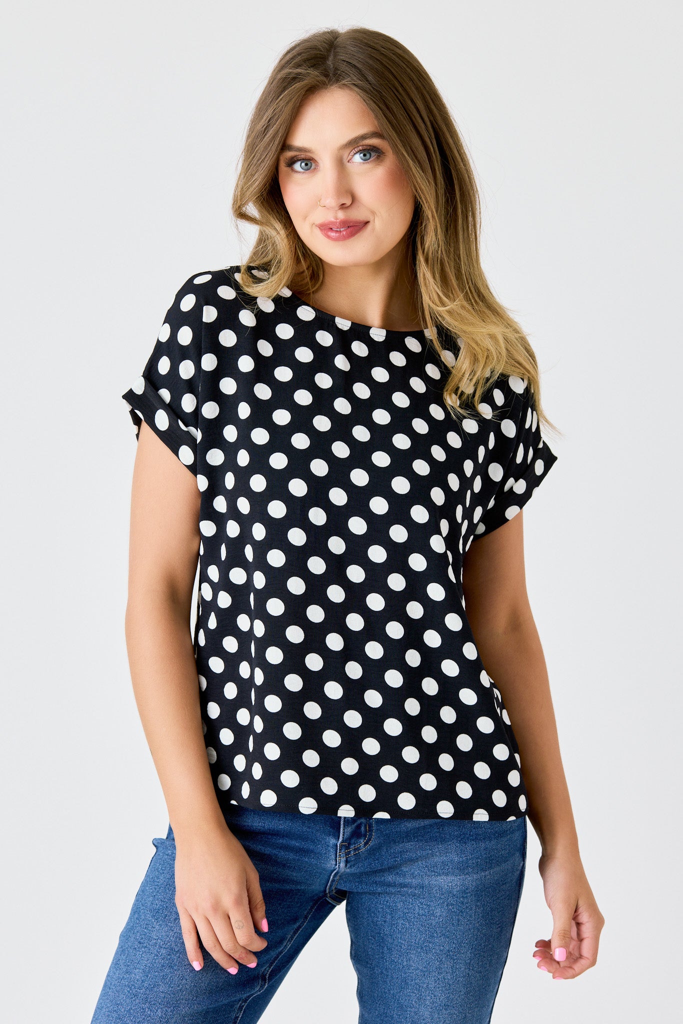 Polka Dot Airflow Short-Sleeve Blouse