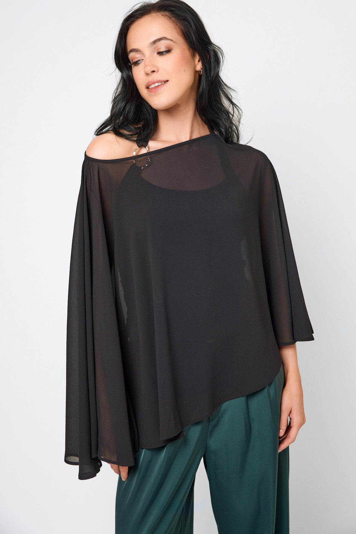 Sheer Chiffon Asymmetric Poncho