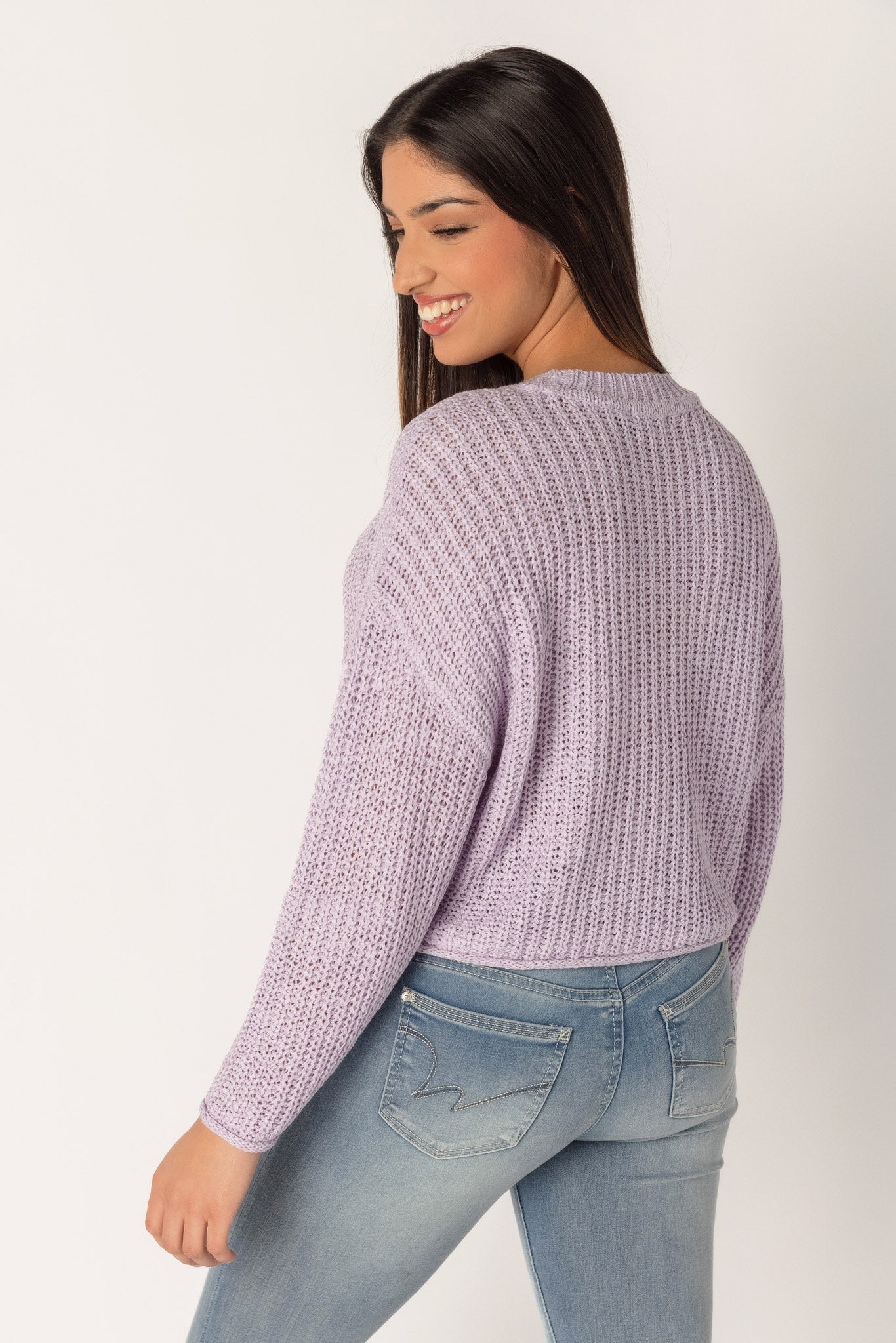 Shaker Knit Long Sleeve Crop Sweater