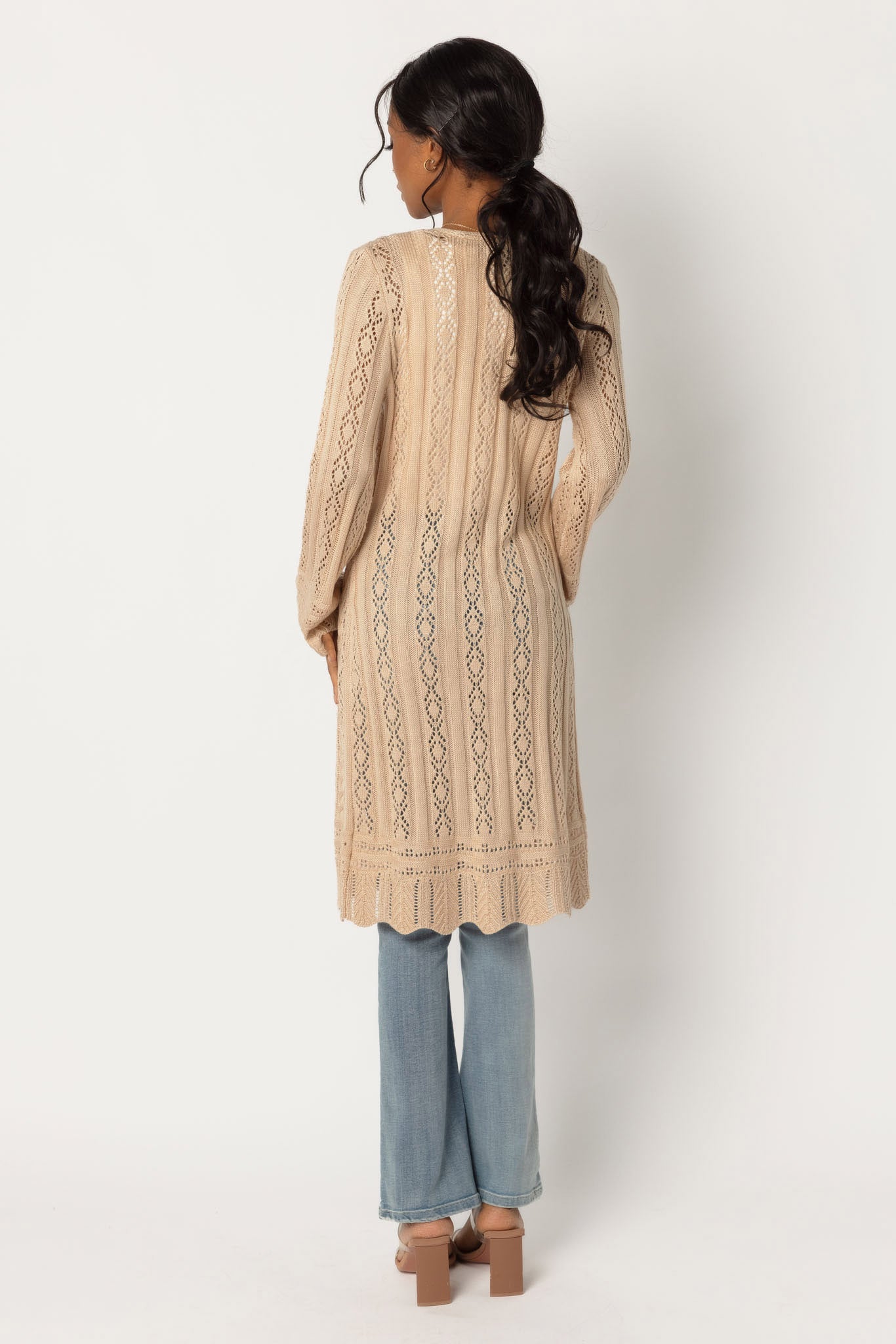 Pointelle Tie-Front Duster Sweater