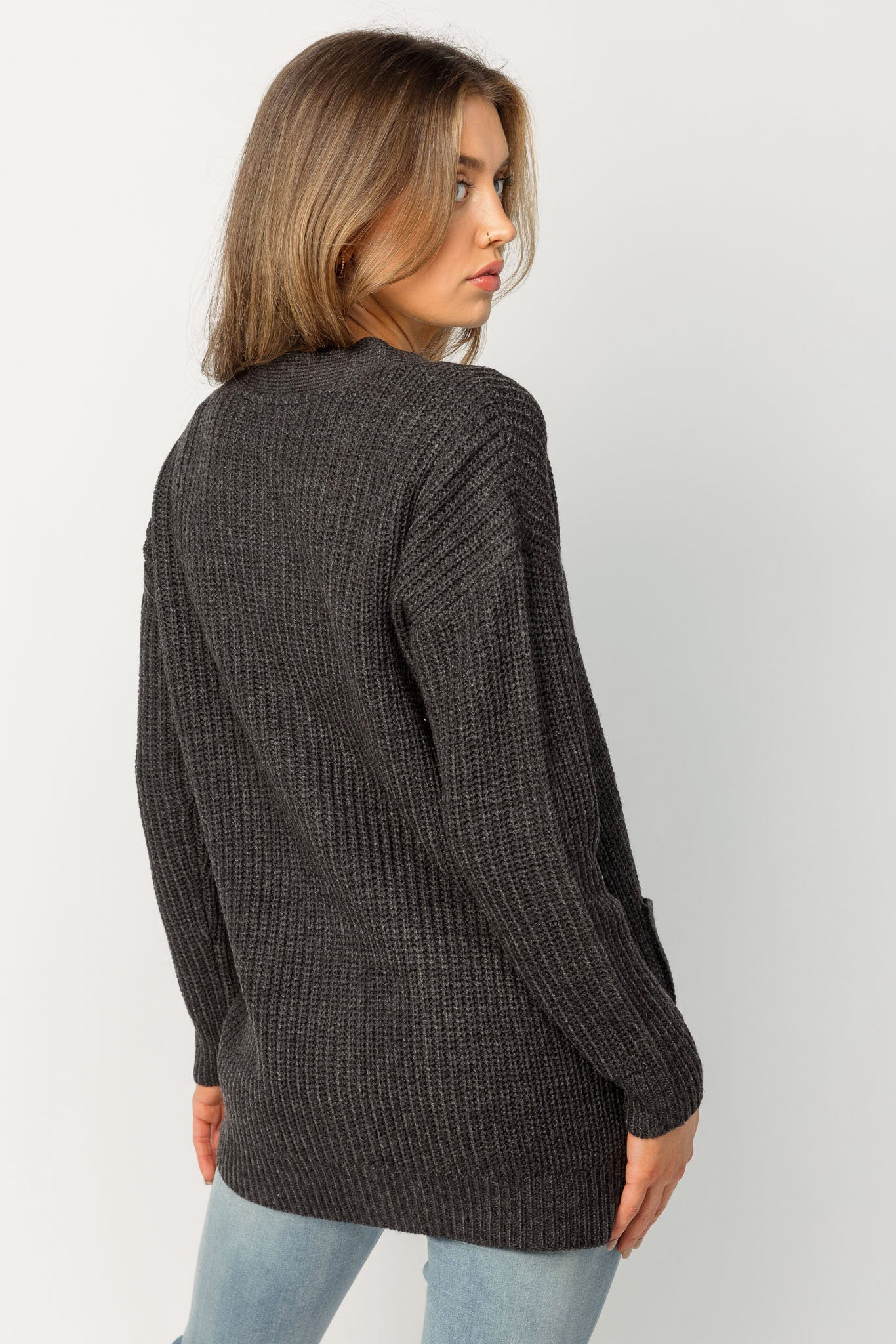 Cardigan long boutonné style grand-père