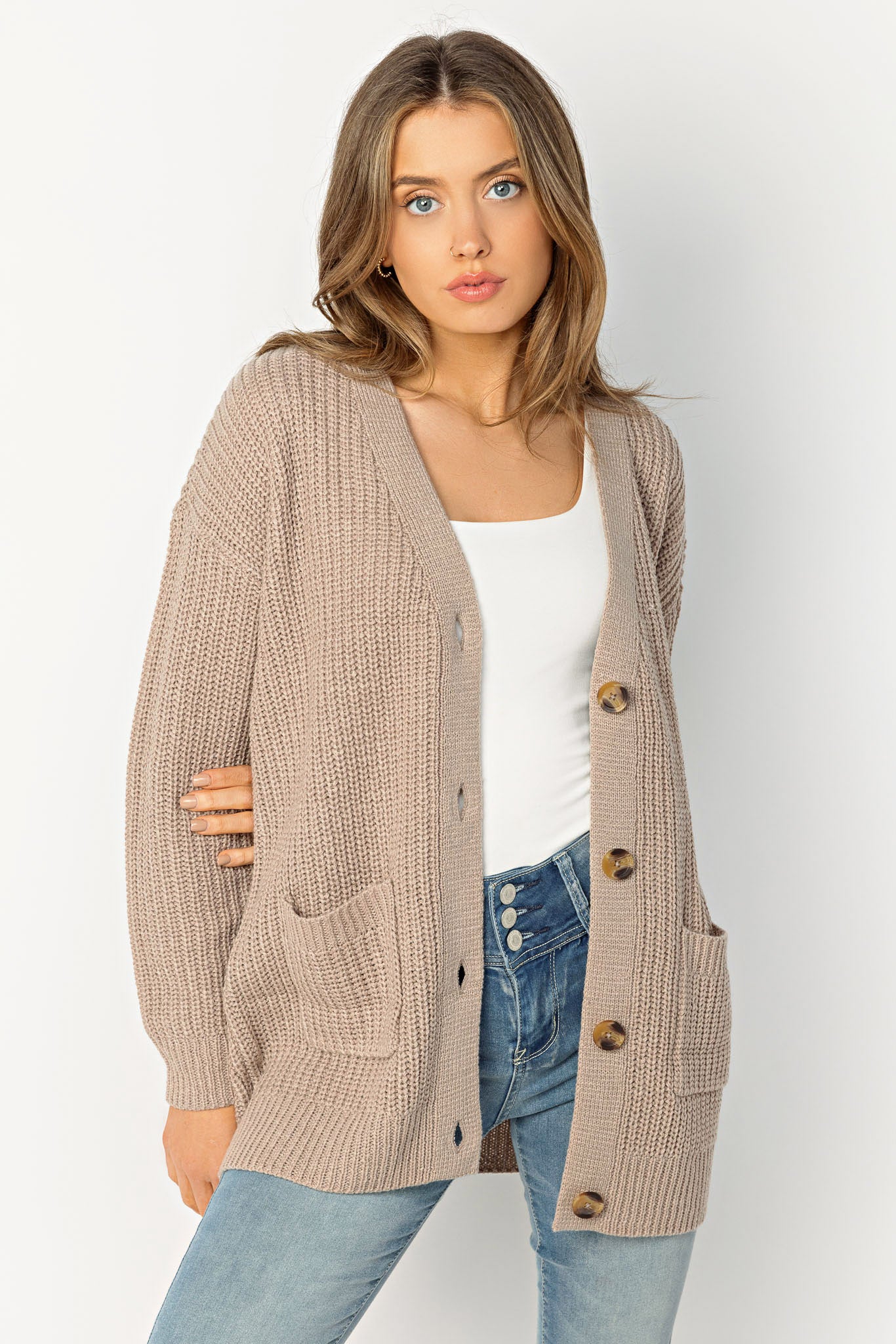 Long Buttoned V-Neck Grandpa Cardigan