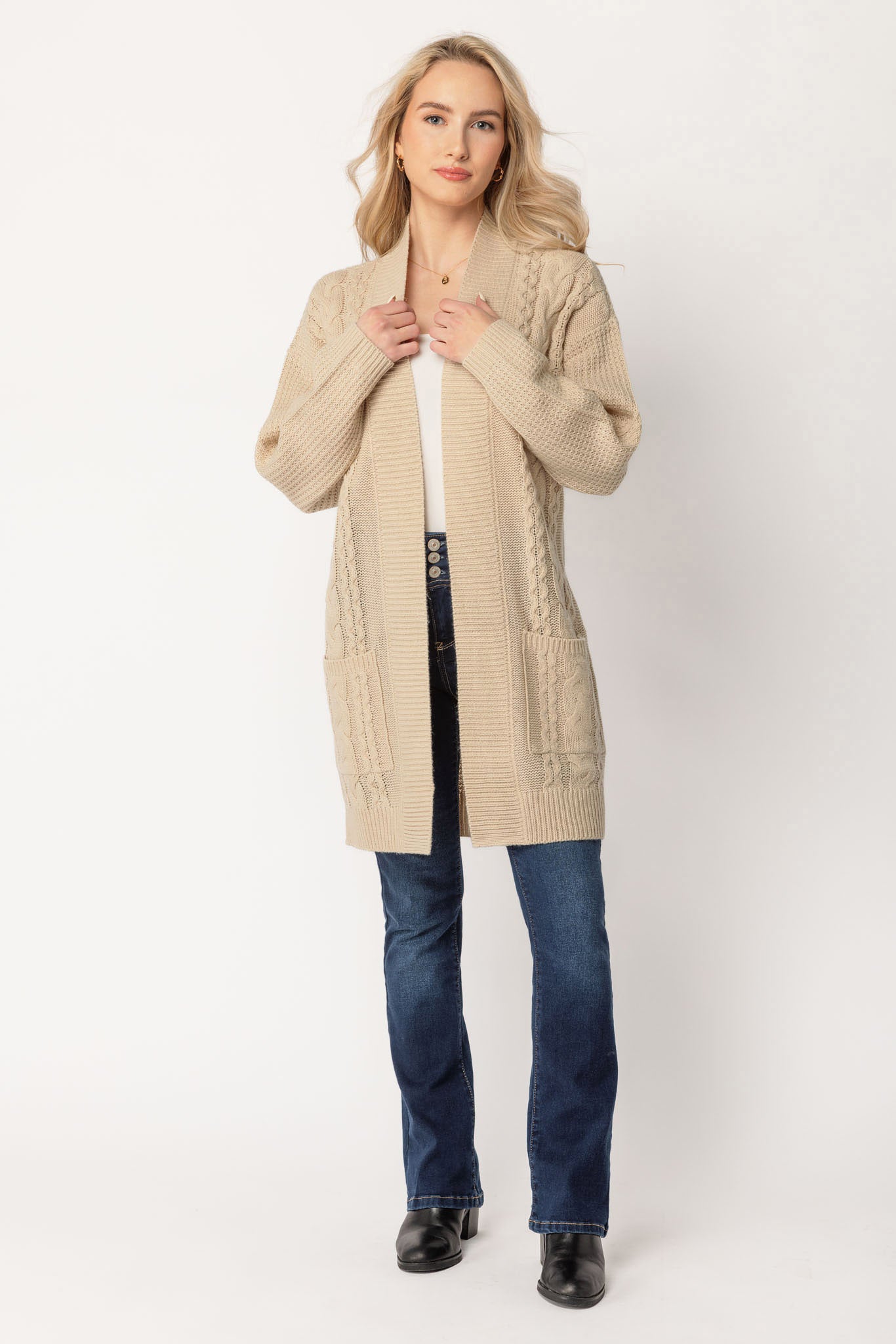 Long Sleeve Cable Knit Cardigan Sweater