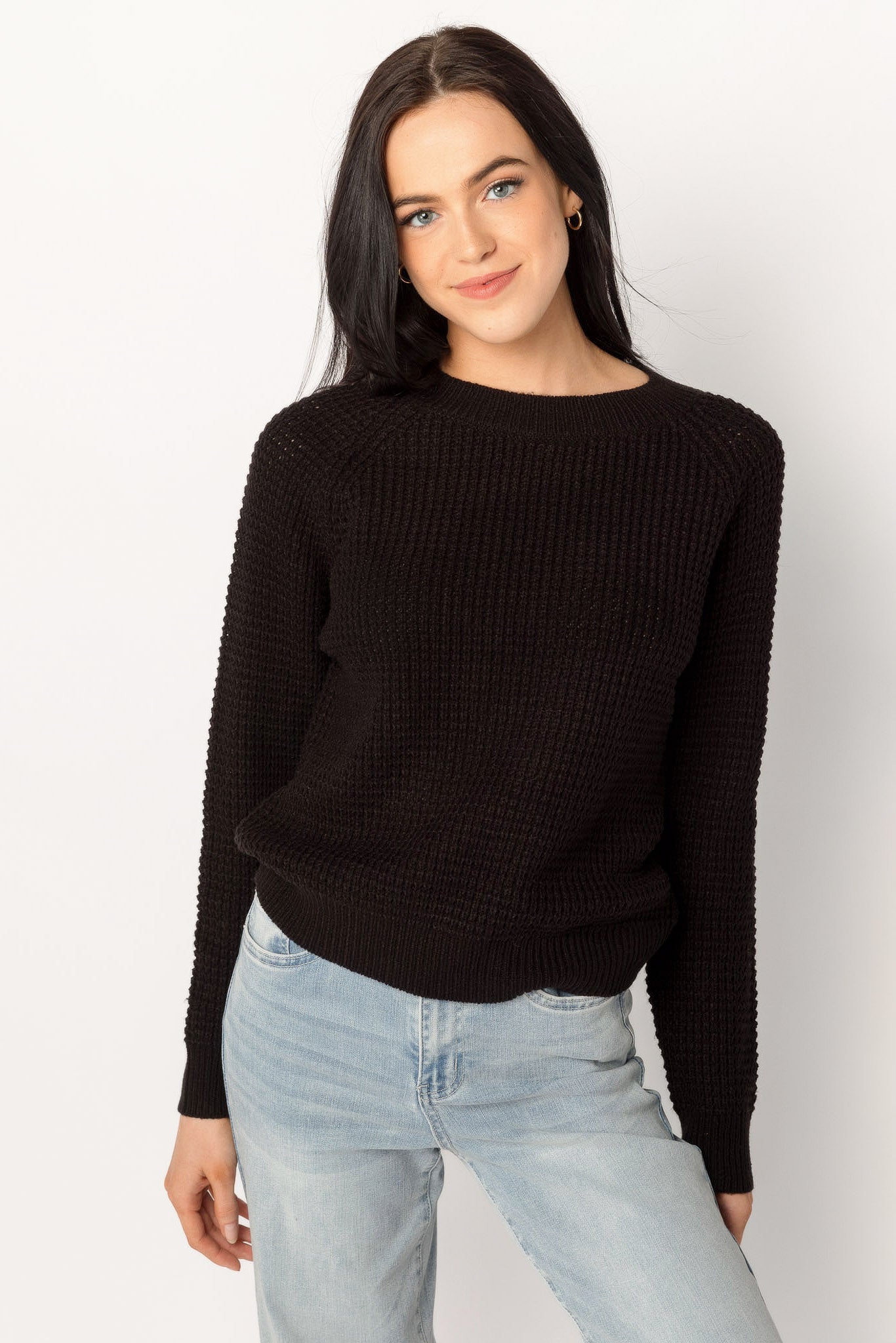 Long-Sleeve Crew-Neck Waffle Sweater