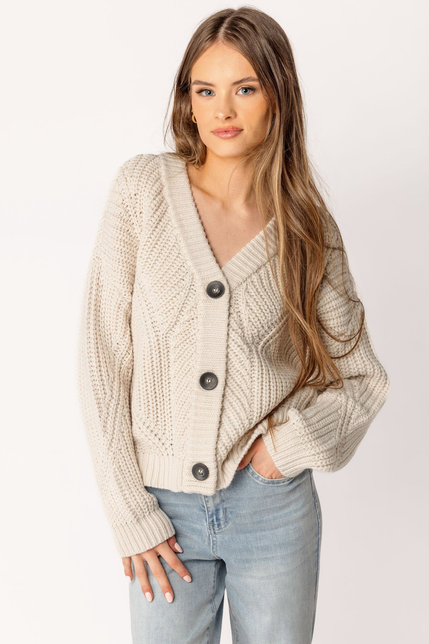 Cardigan à col en V boutonné