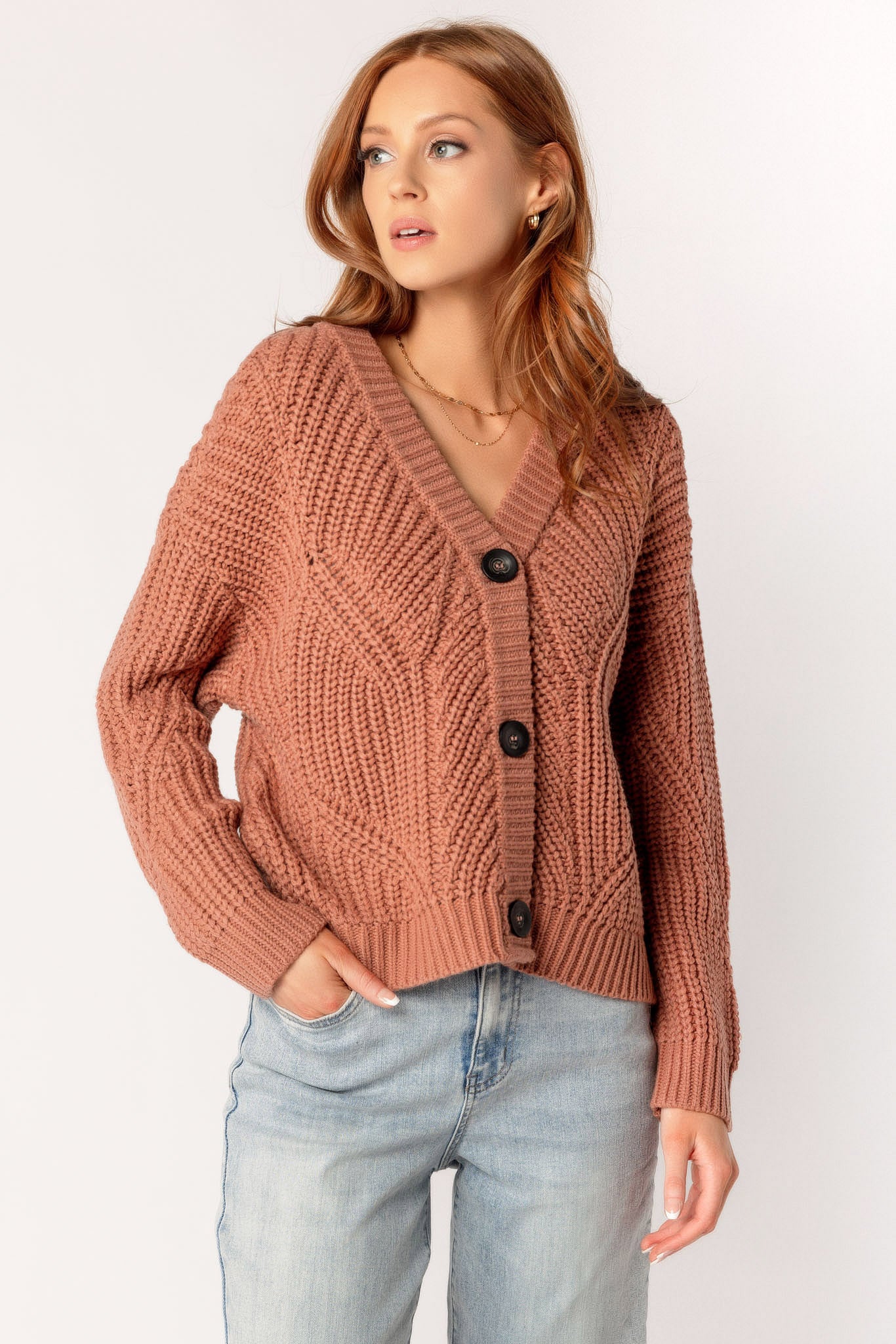 Buttoned V-Neck Cardigan