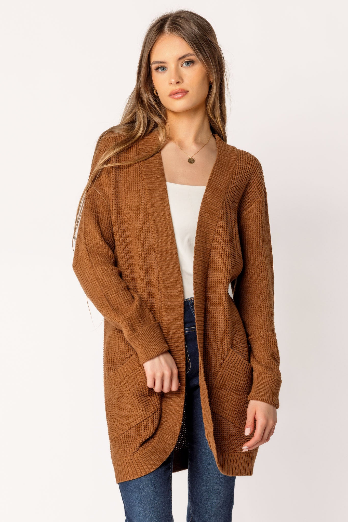 Long-Sleeve Open Cardigan with Pockets