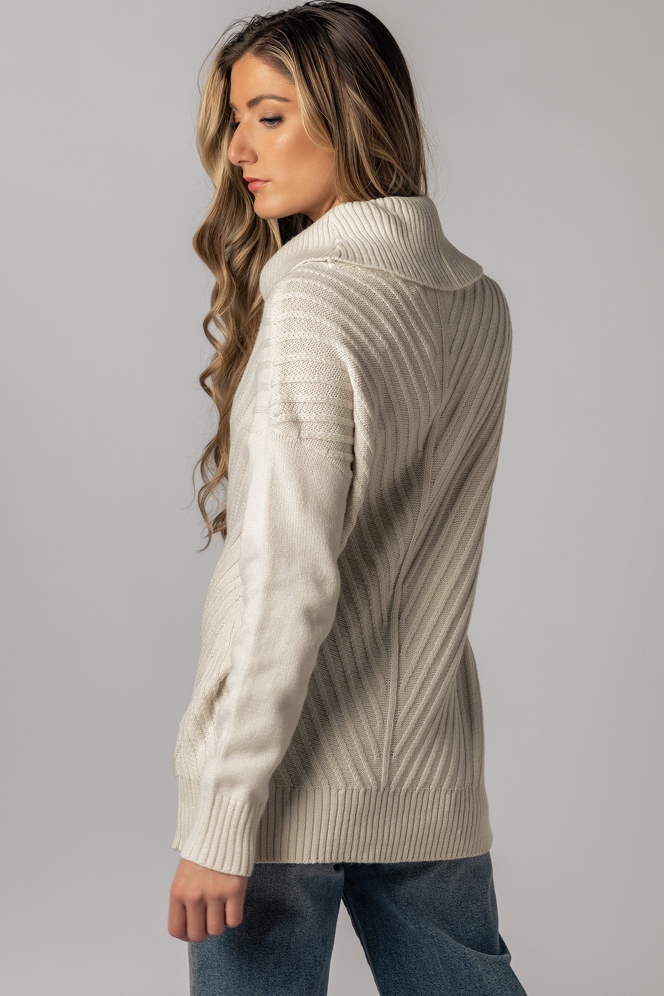 Mitered Turtleneck Pullover Sweater