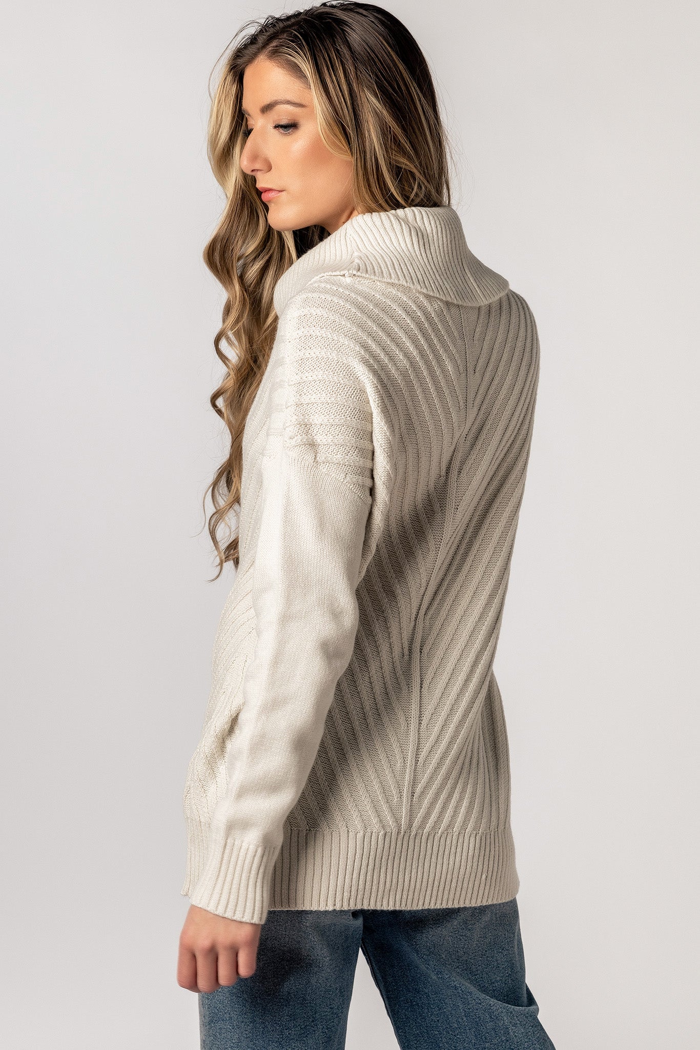 Mitered Turtleneck Pullover Sweater